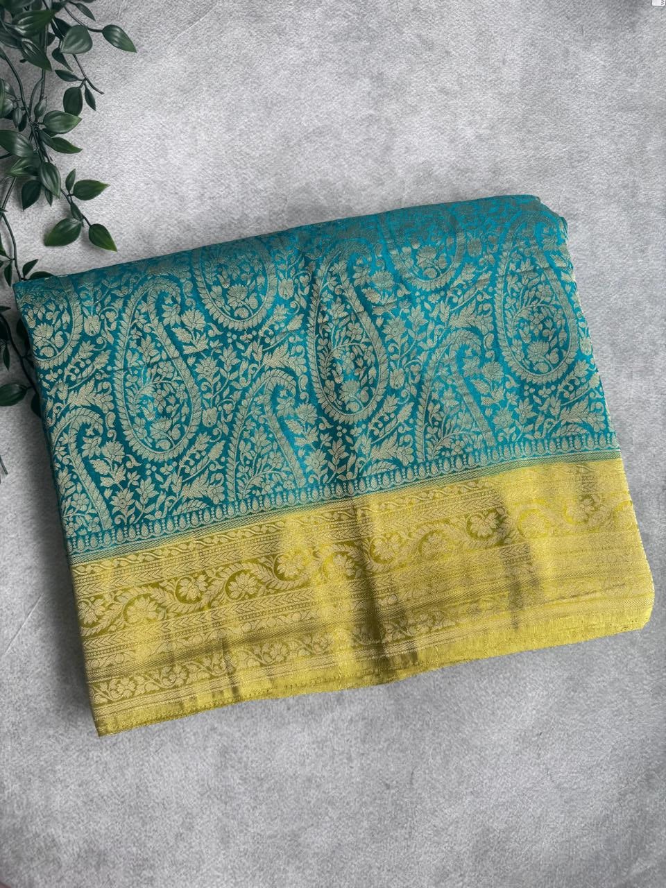 Teal Brocade Semi Georgette Saree 107