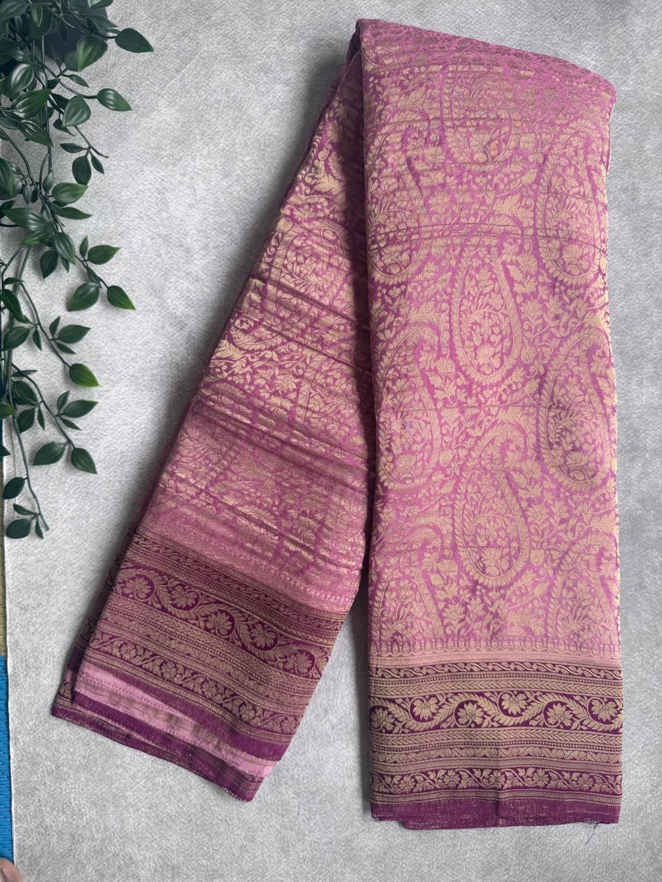 Mauve Brocade Semi Georgette Saree 107