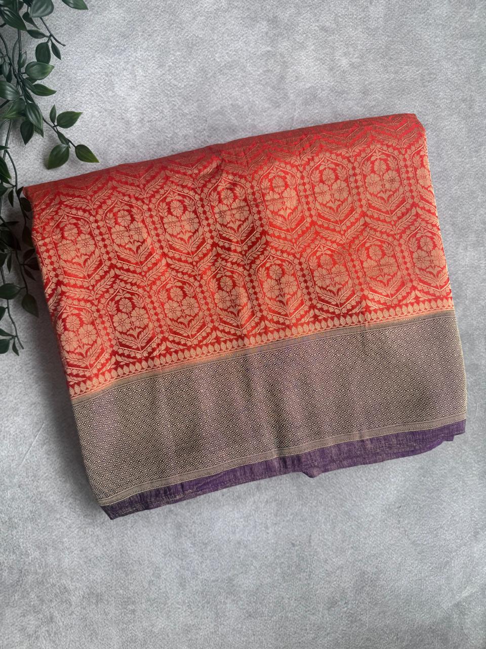 Orange Brocade Semi Georgette Saree 107