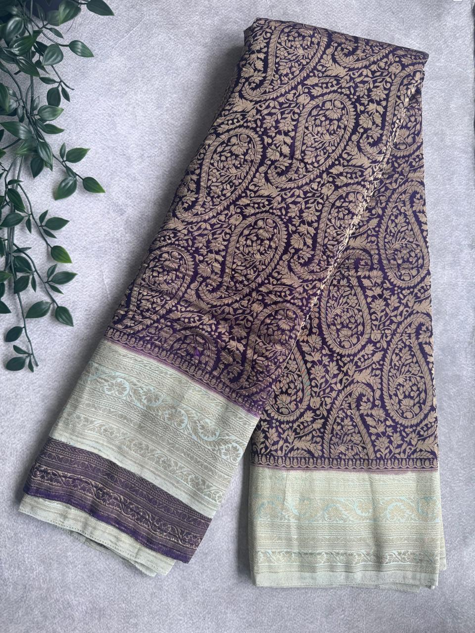 Purple Brocade Semi Georgette Saree 107