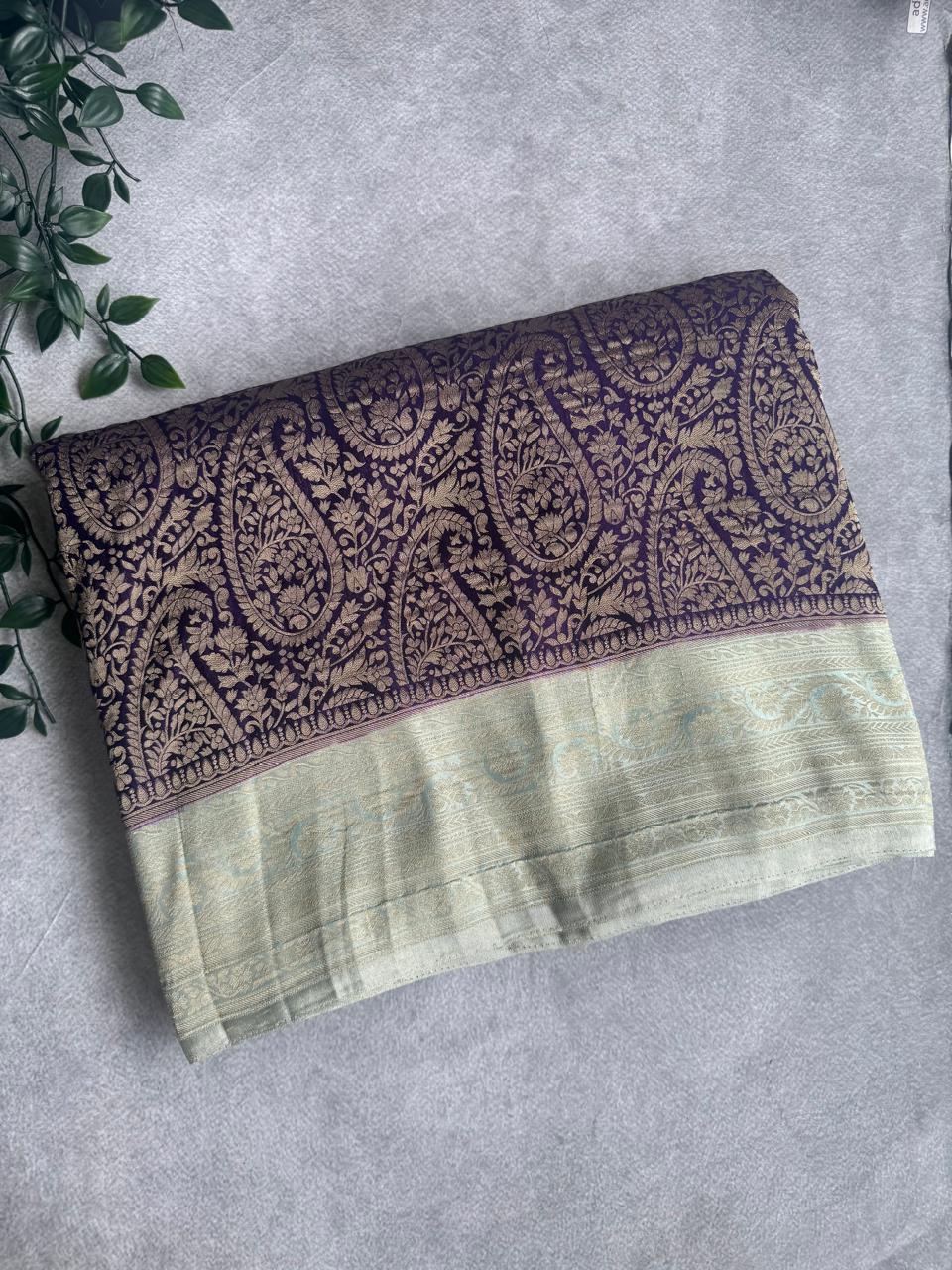 Purple Brocade Semi Georgette Saree 107