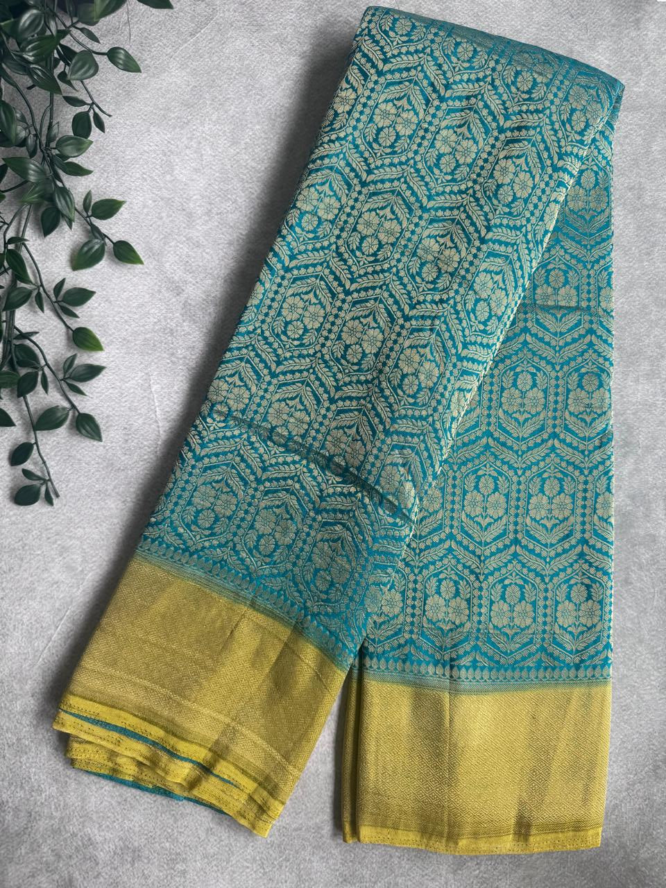 Teal Brocade Semi Georgette Saree 107