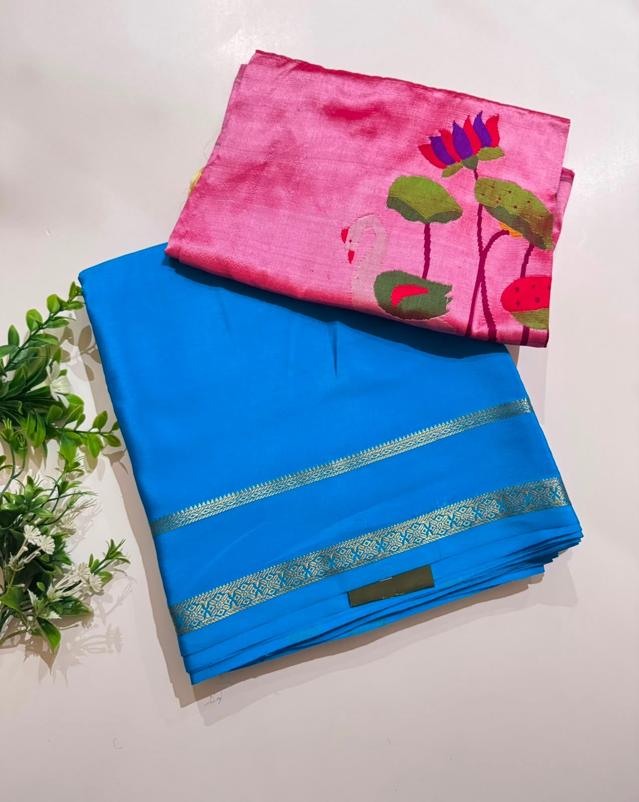 Blue Pure Mysore Silk Saree n Paithani Blouse CSG (Swara)