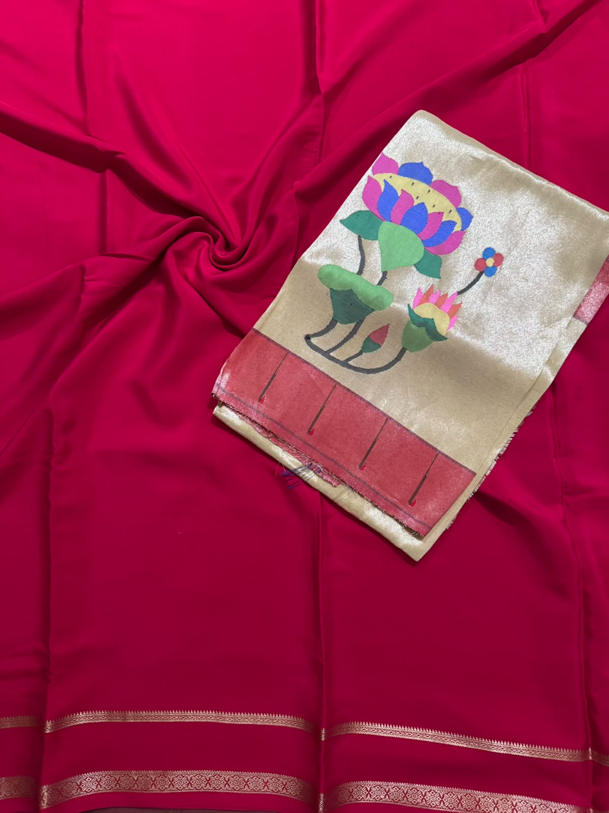 Red Pure Mysore Silk Saree n Paithani Blouse CSG (Swara)