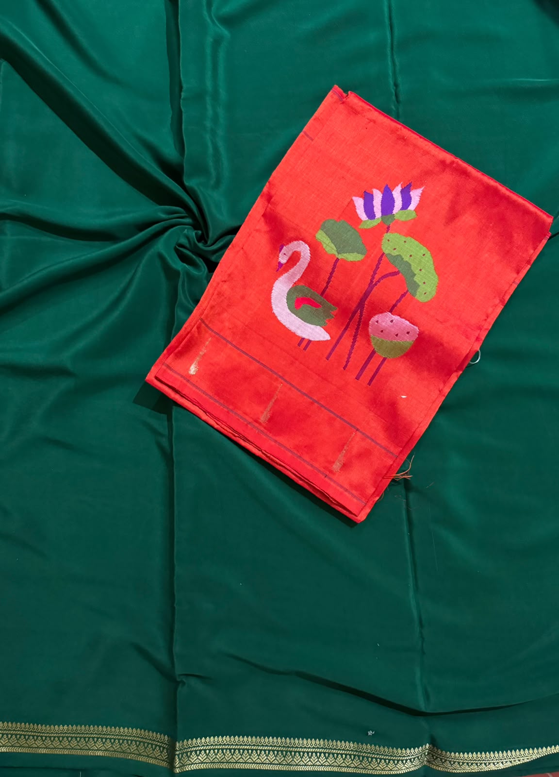 Bottle Green Pure Mysore Silk Saree n Paithani Blouse CSG (Swara)