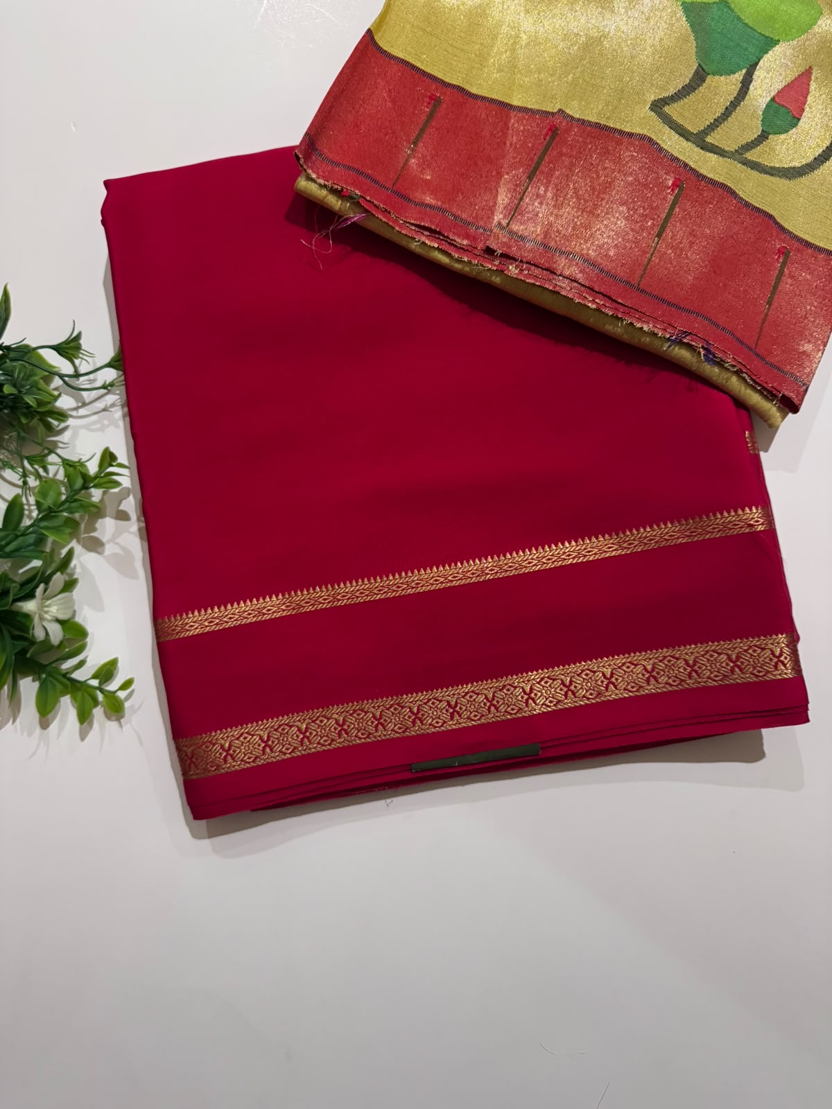 Red Pure Mysore Silk Saree n Paithani Blouse CSG (Swara)