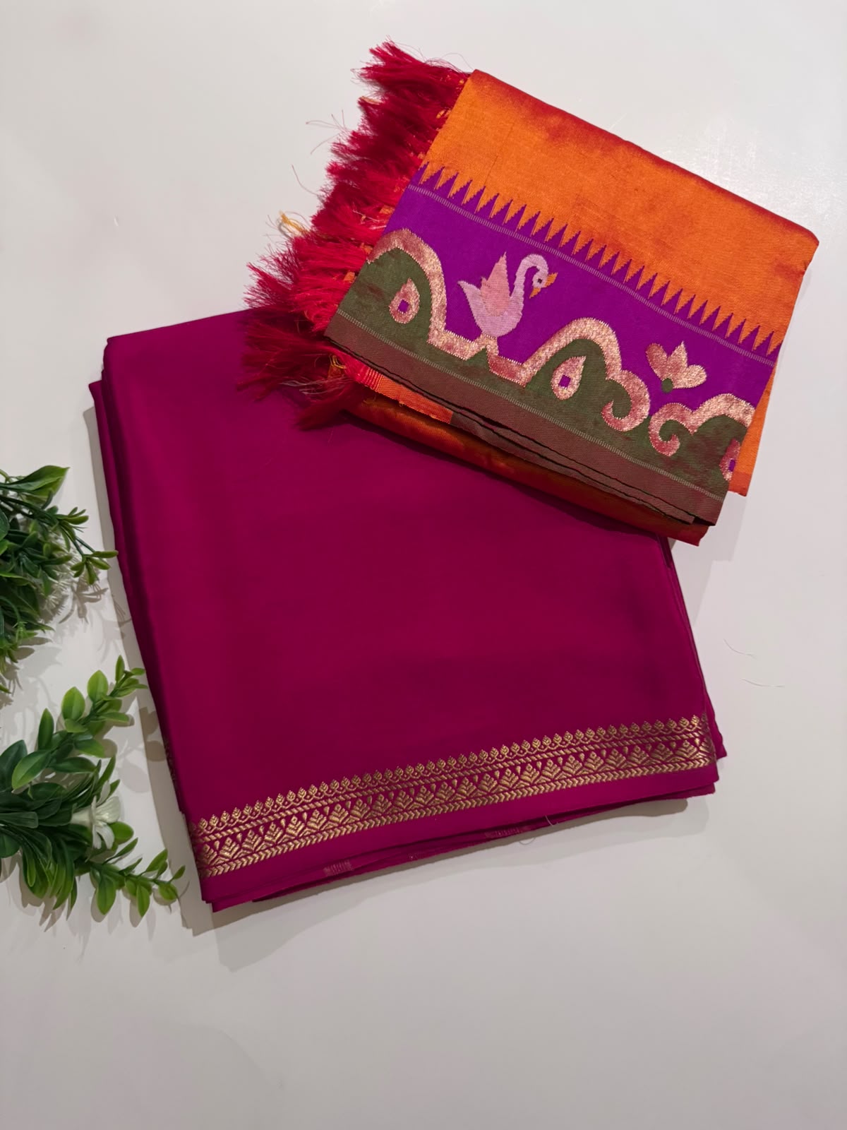 Magenta Pure Mysore Silk Saree n Paithani Blouse CSG (Swara)