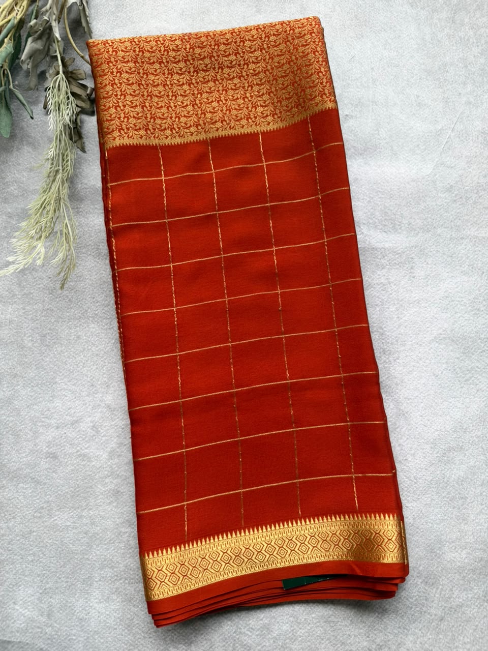 Rust orange brocade Pure Mysore Silk Saree BMS107