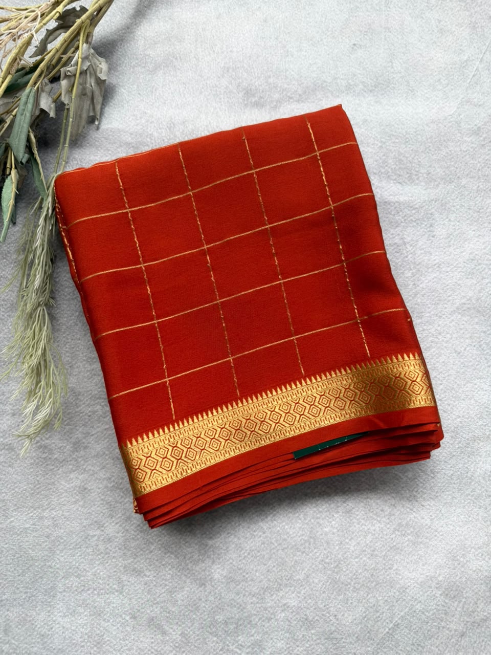 Rust orange brocade Pure Mysore Silk Saree BMS107