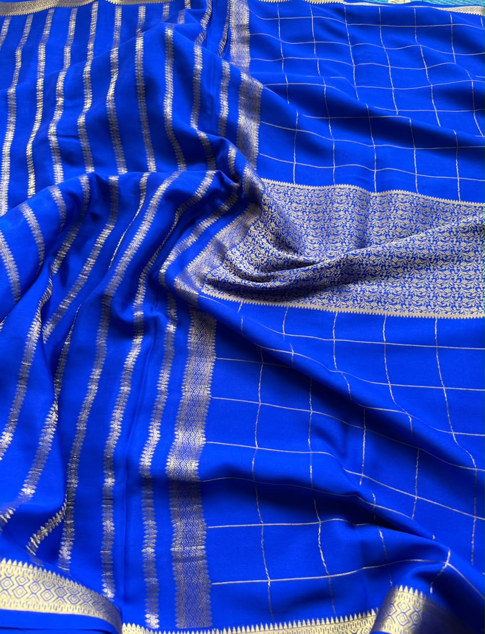 Blue brocade Pure Mysore Silk Saree BMS107