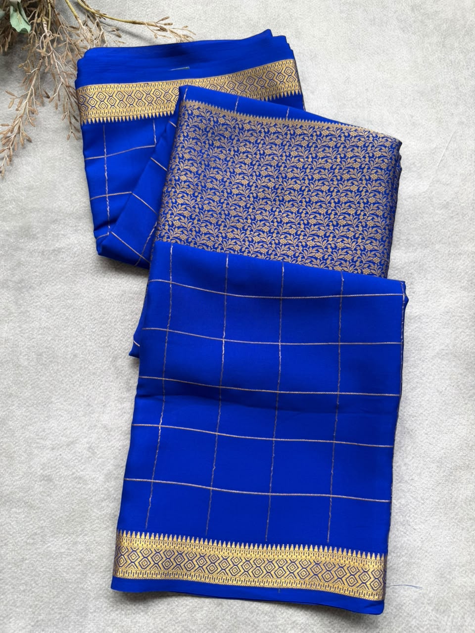 Blue brocade Pure Mysore Silk Saree BMS107
