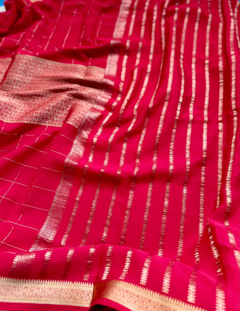 Red brocade Pure Mysore Silk Saree BMS107