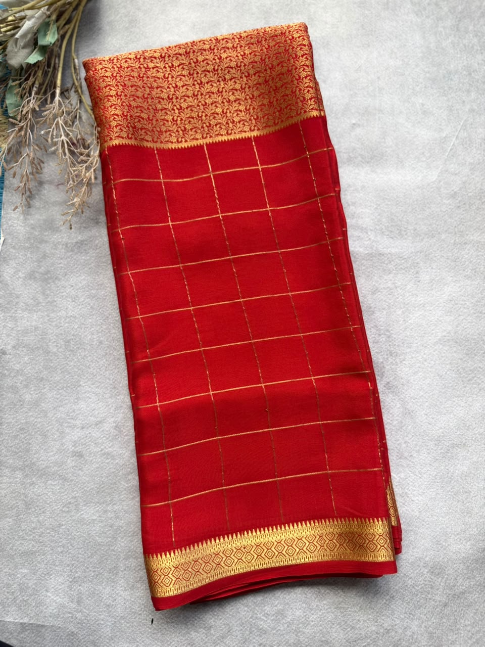 Red brocade Pure Mysore Silk Saree BMS107