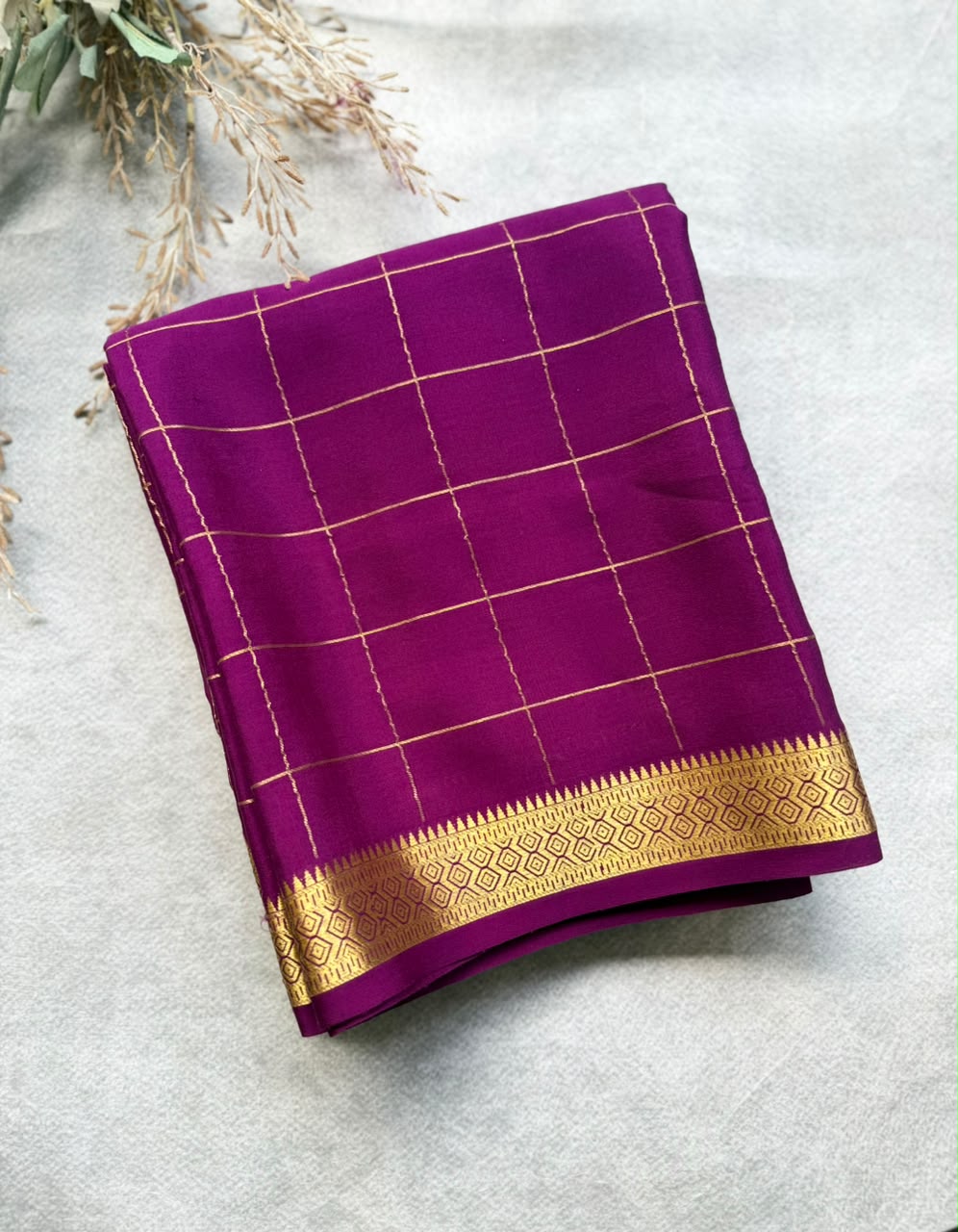 Purple brocade Pure Mysore Silk Saree BMS107