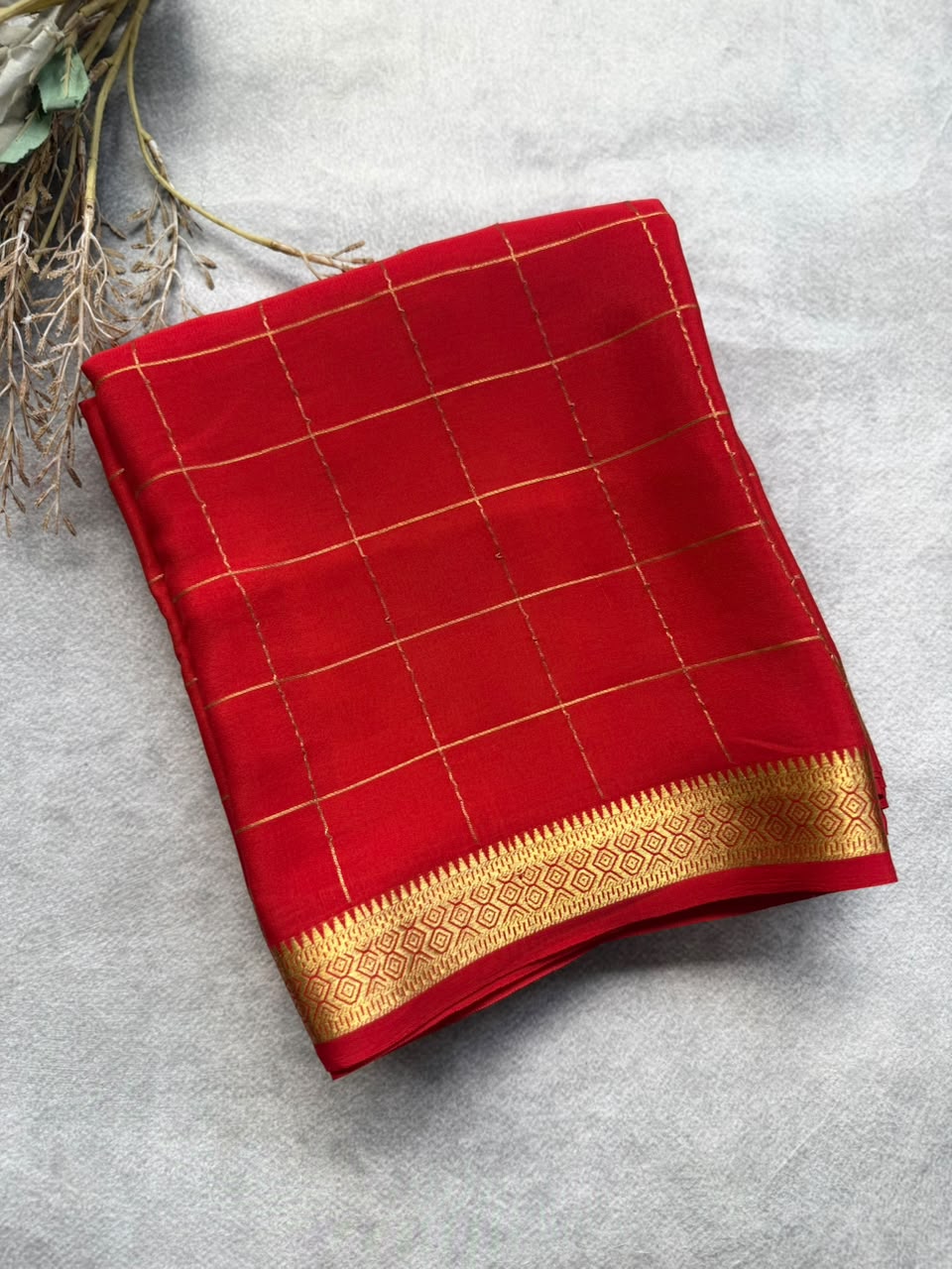 Red brocade Pure Mysore Silk Saree BMS107