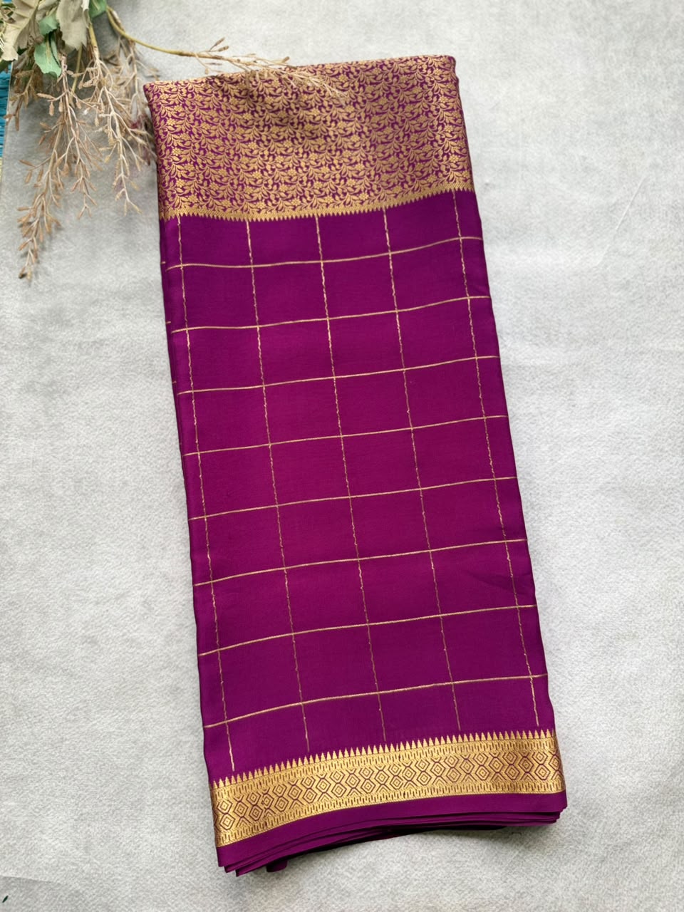 Purple brocade Pure Mysore Silk Saree BMS107