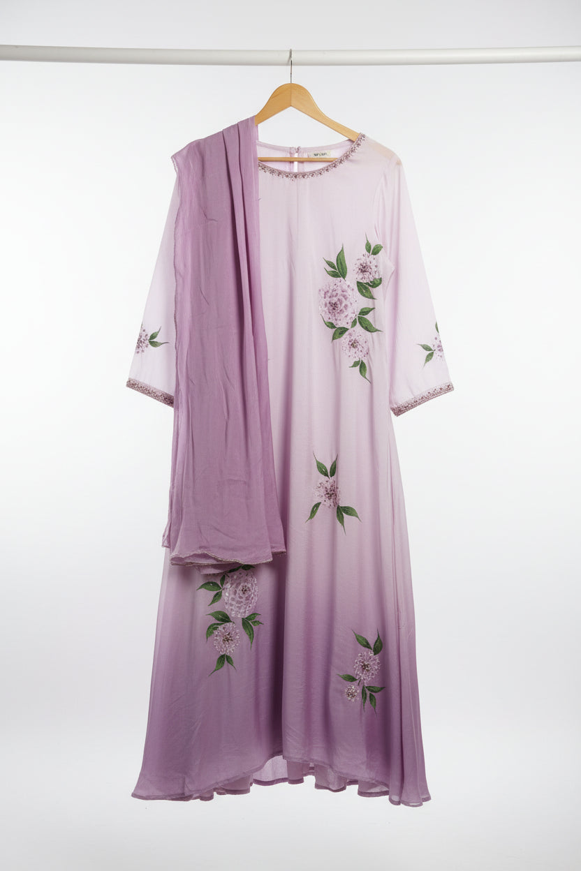 Lavender Hand Painted Airline Kurtha 765