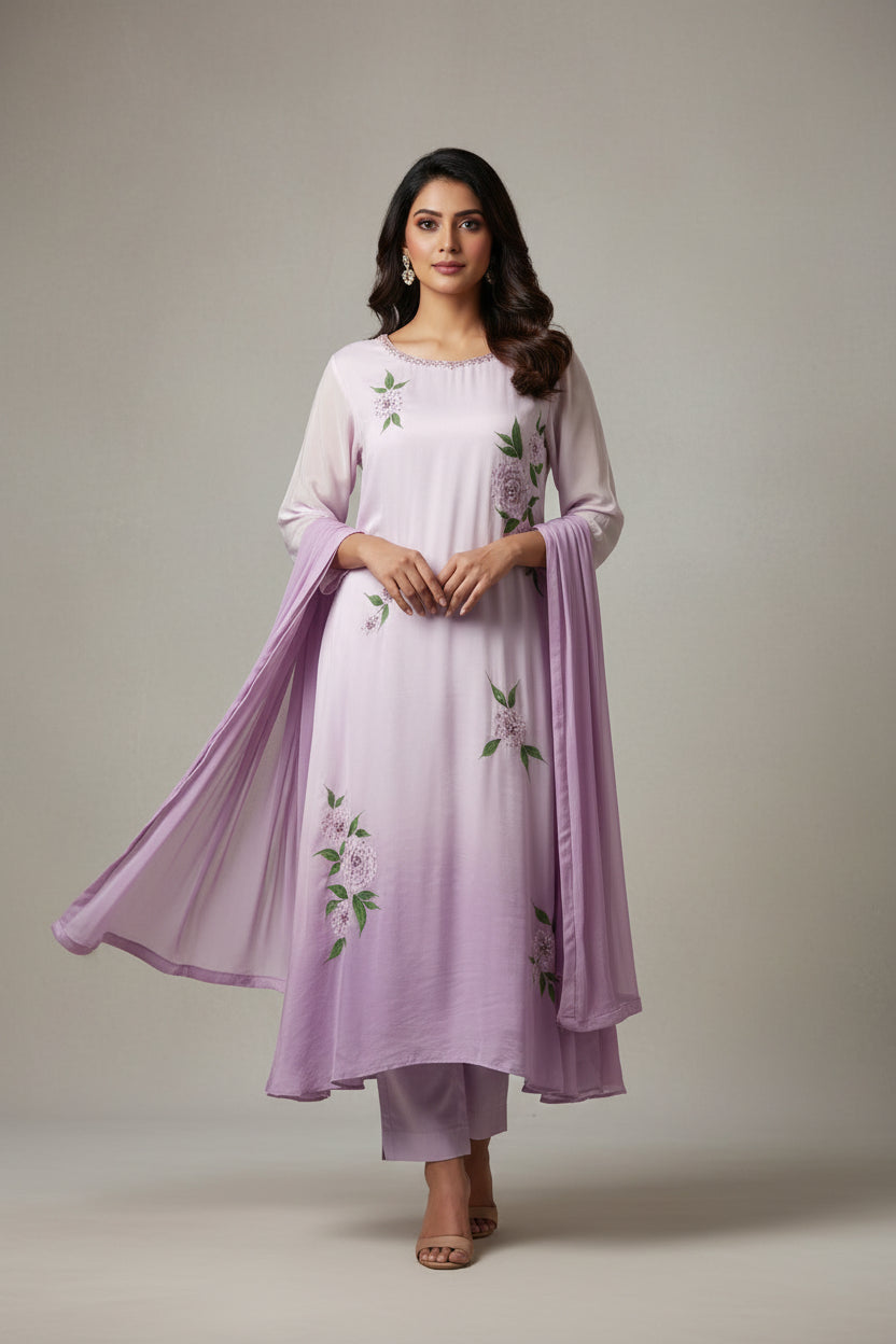 Lavender Hand Painted Airline Kurtha 861