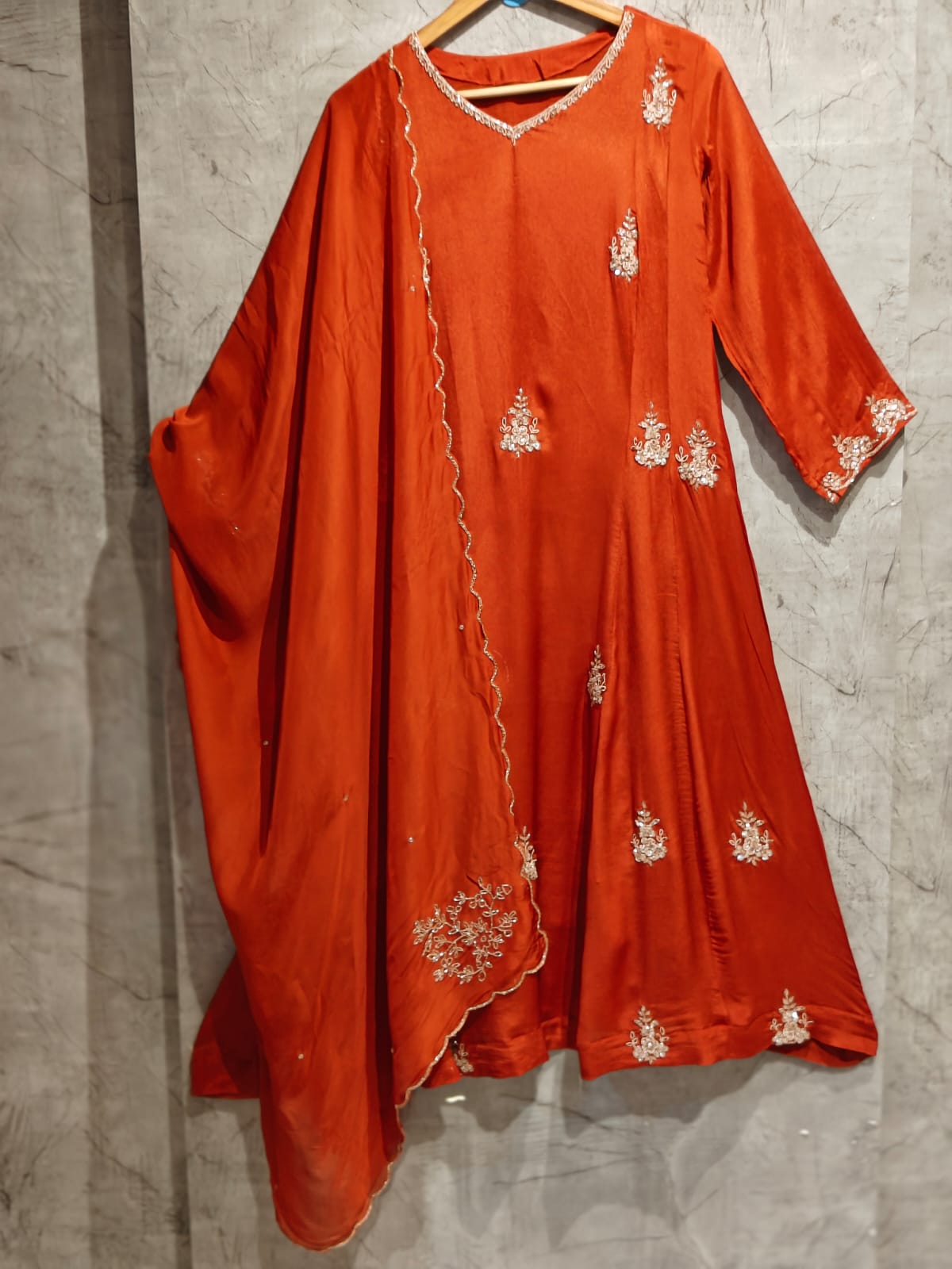 Orange  Chinnon Hand Embroidery Airline Kurtha 922