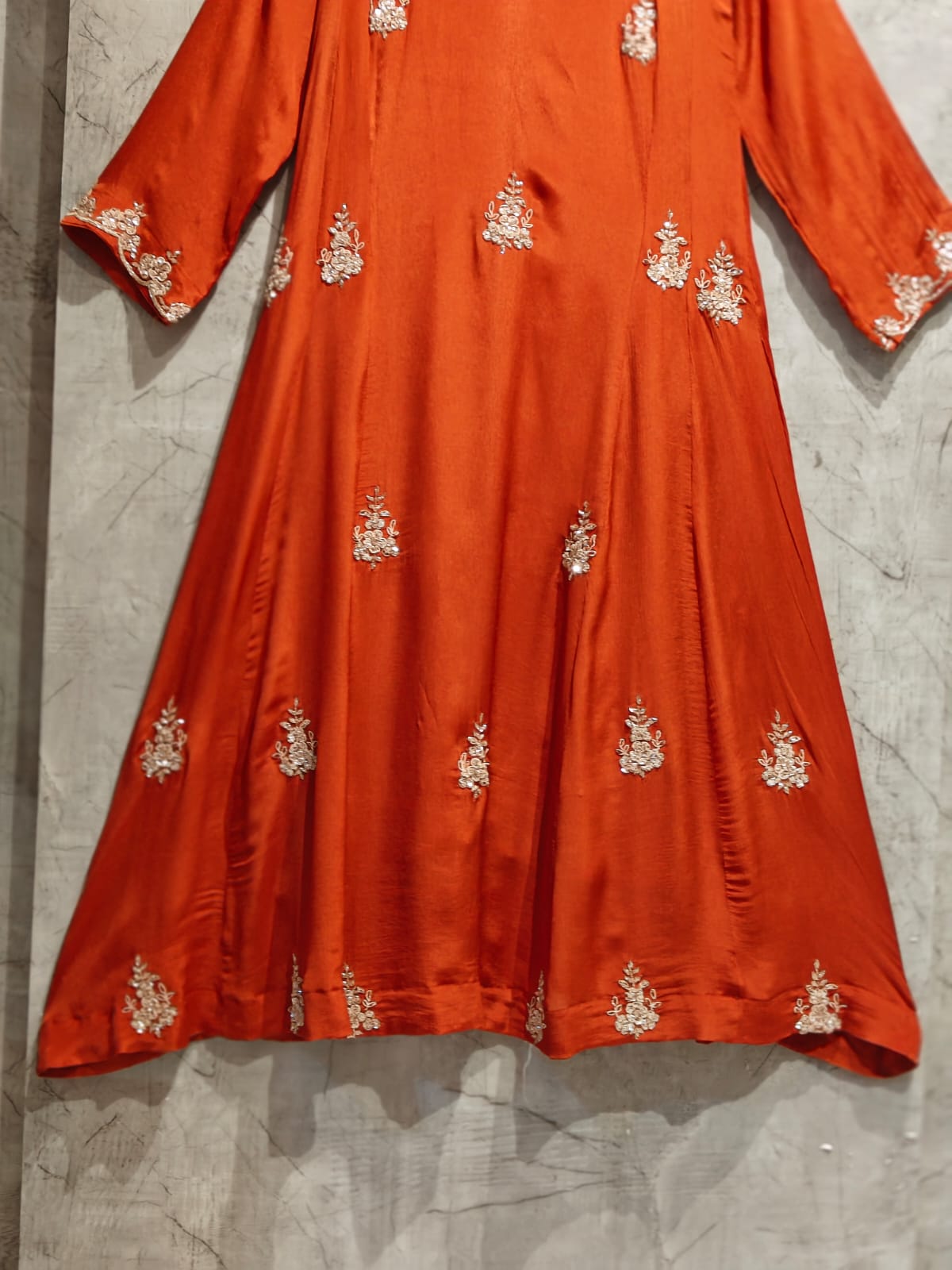 Orange  Chinnon Hand Embroidery Airline Kurtha 922