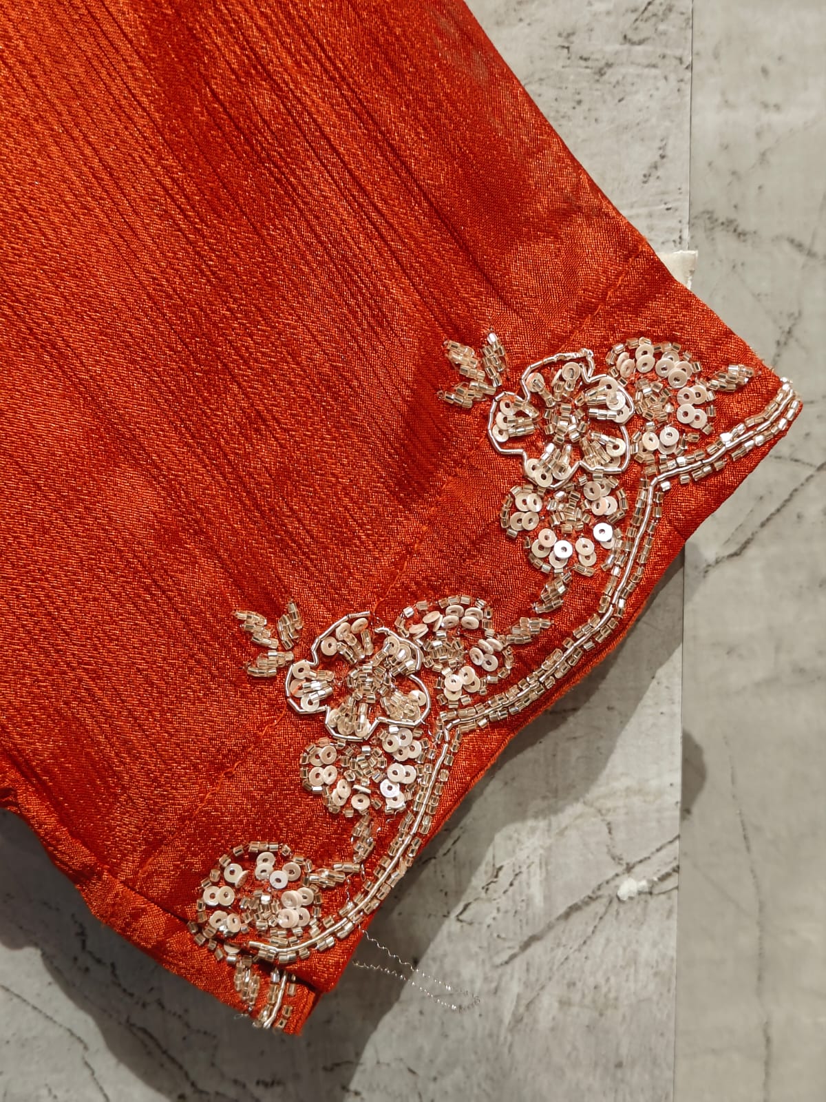 Orange  Chinnon Hand Embroidery Airline Kurtha 922