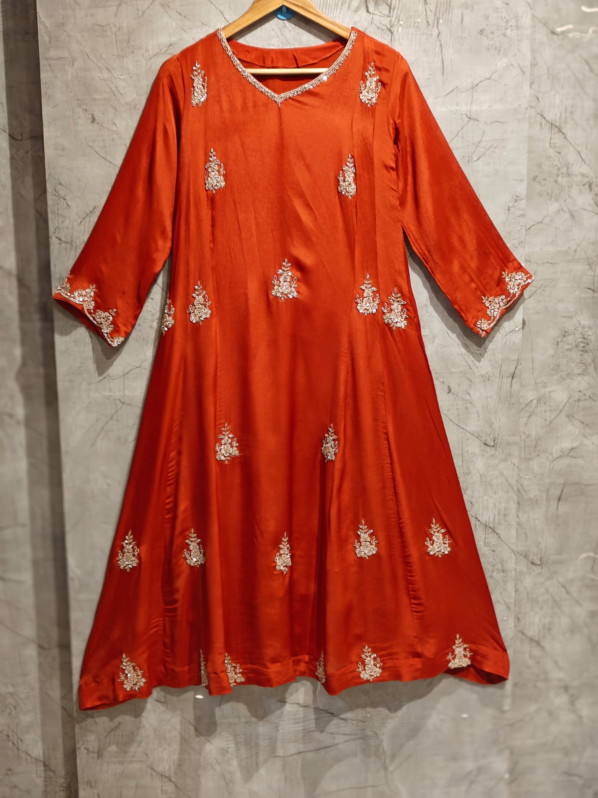 Orange  Chinnon Hand Embroidery Airline Kurtha 922