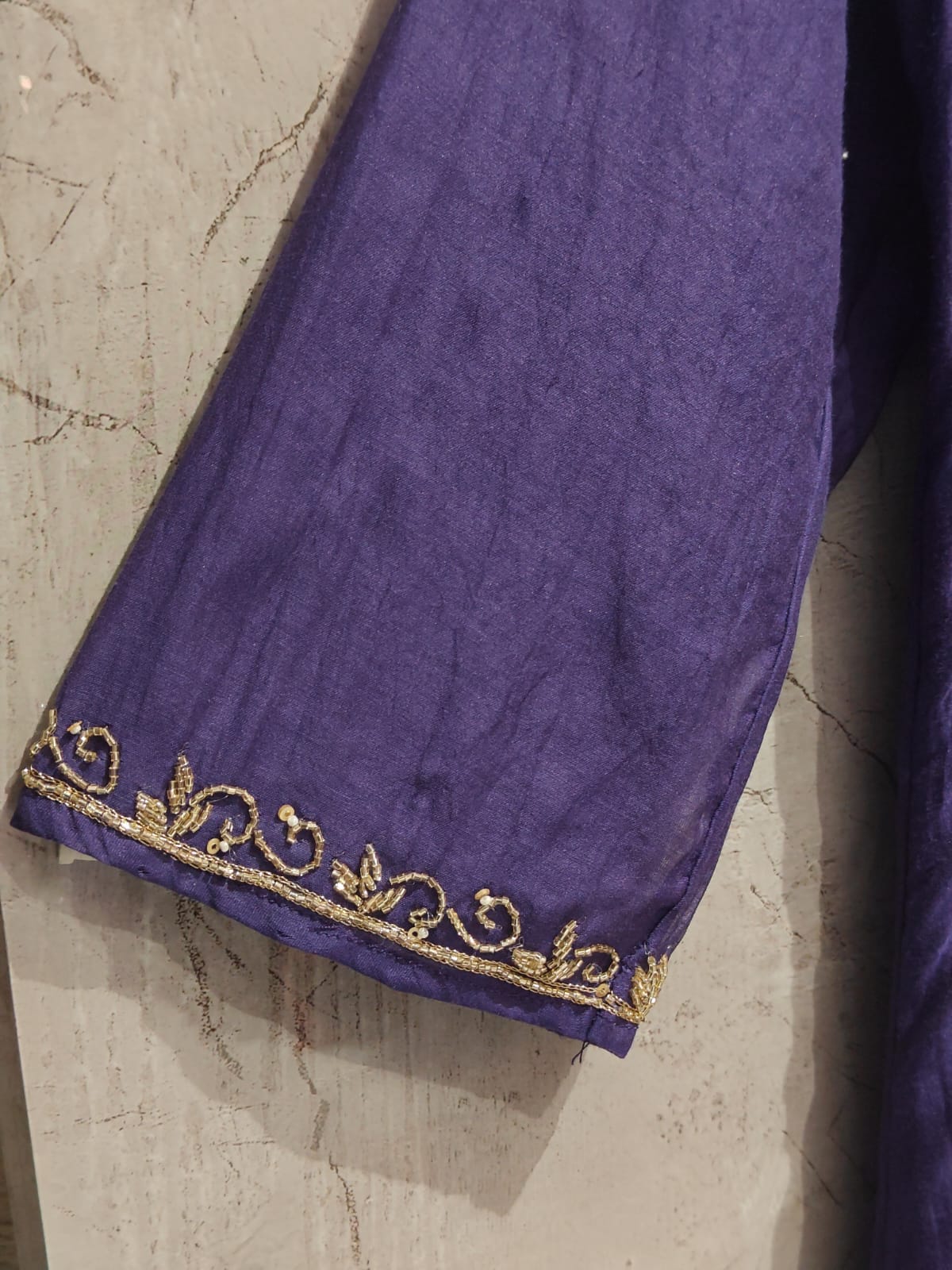 Purple Mul Chanderi Thread Embroidery A Line Kurtha 63