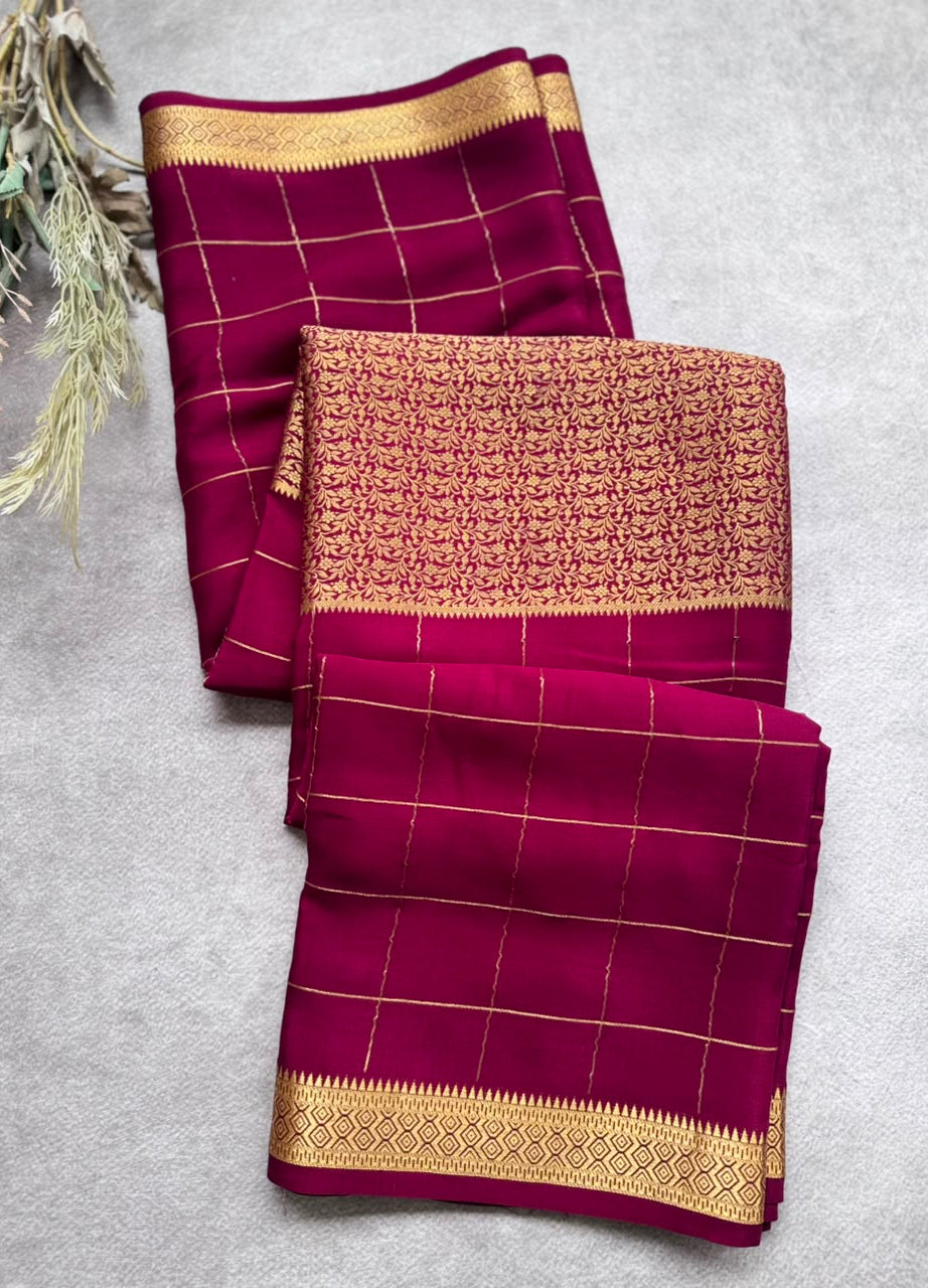 Maroon brocade Pure Mysore Silk Saree BMS107