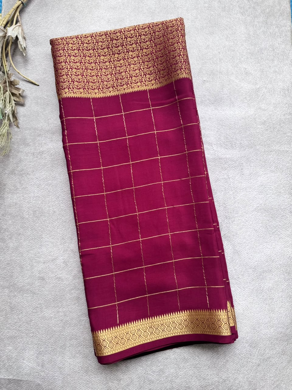Maroon brocade Pure Mysore Silk Saree BMS107