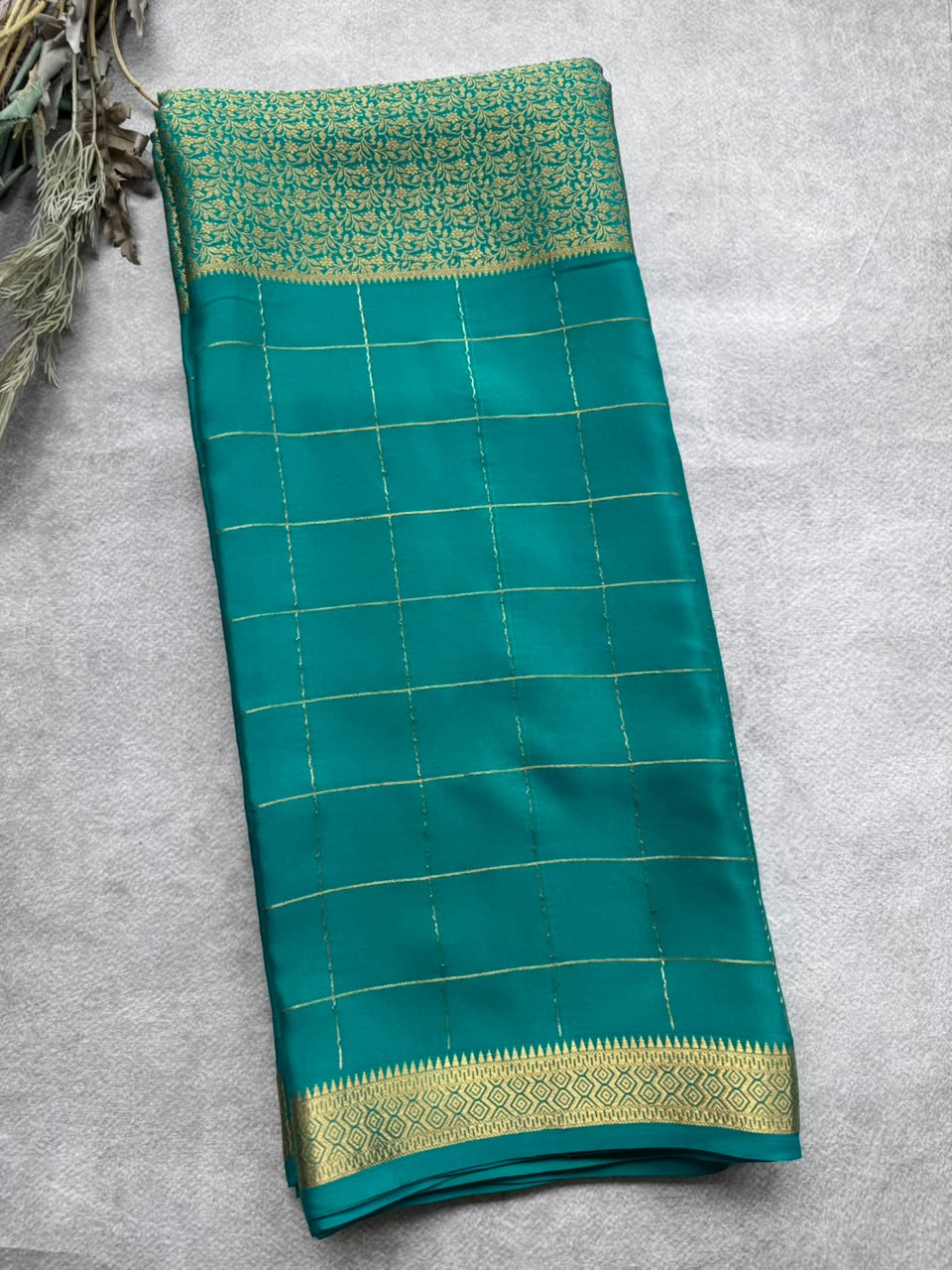 Rama green brocade Pure Mysore Silk Saree BMS107