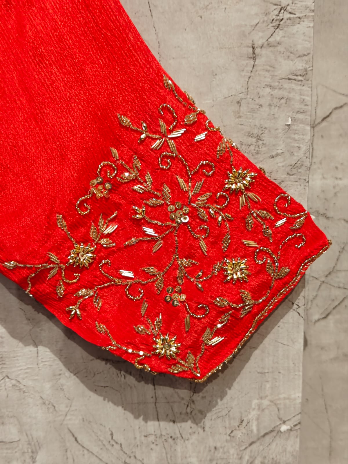 Red Chinnon Hand Embroidery Airline Kurtha 421