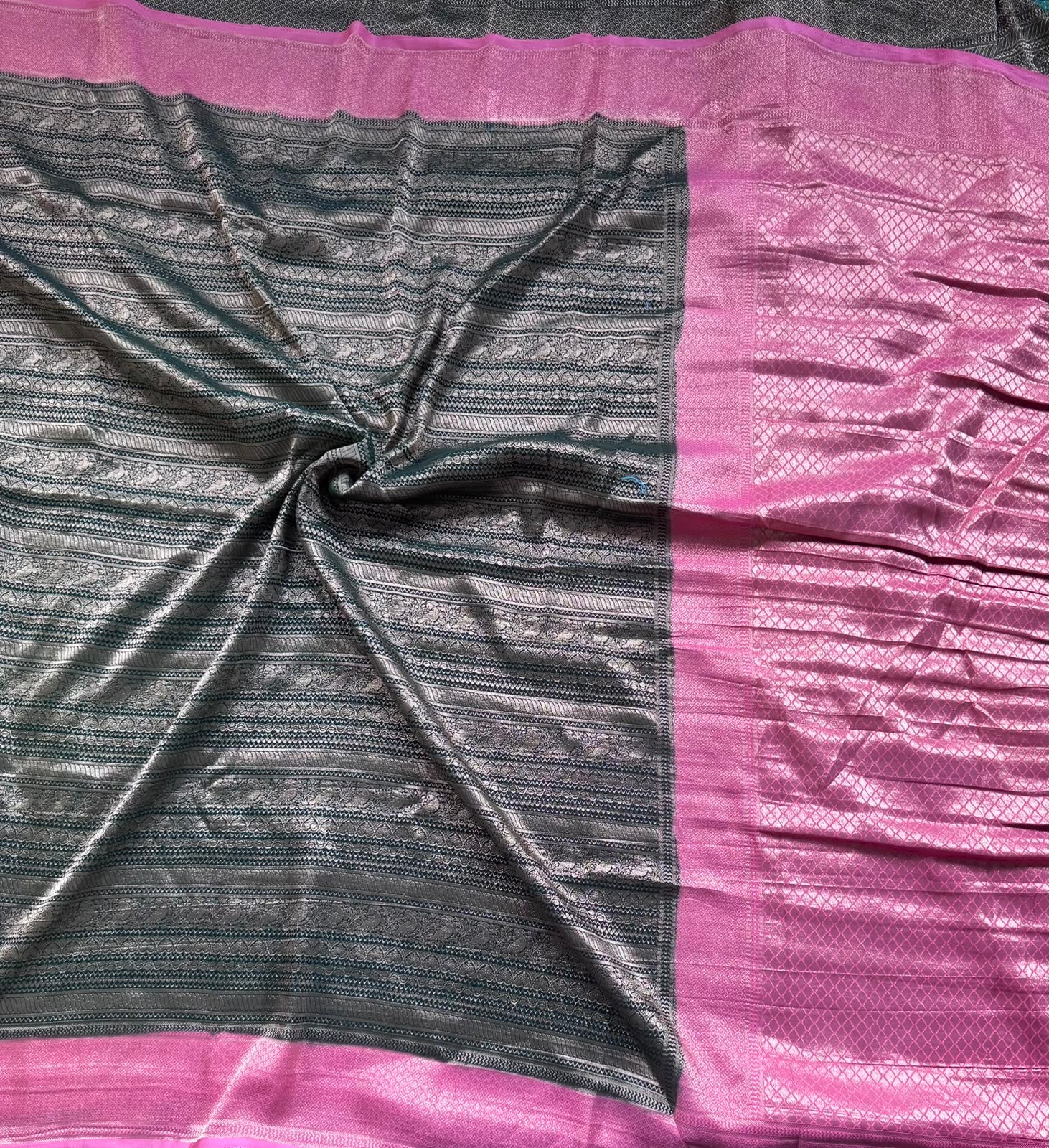 Green Brocade Semi Georgette Saree 107