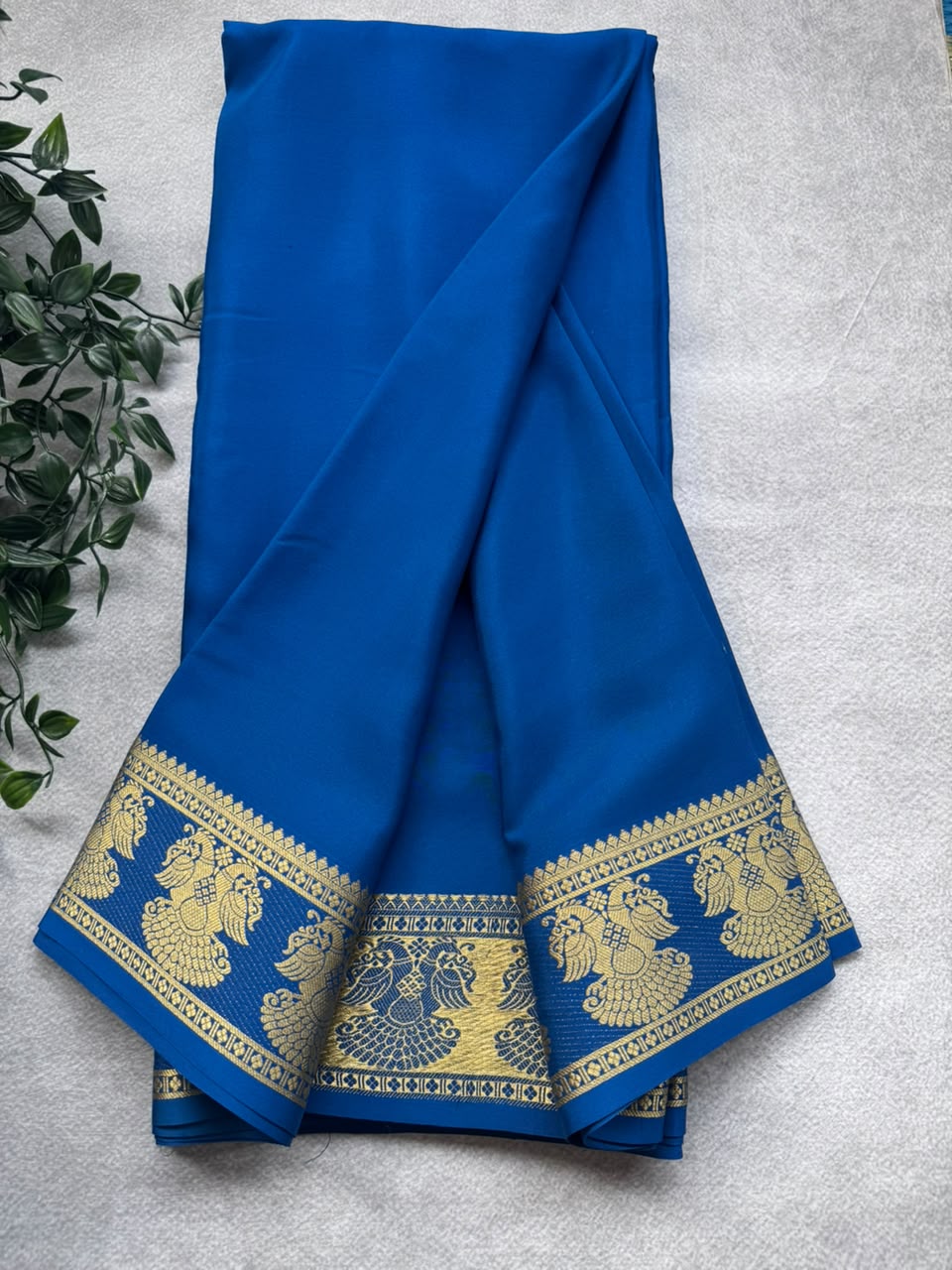 Peacock Blue Pure Mysore Crepe Silk Saree PMBS107