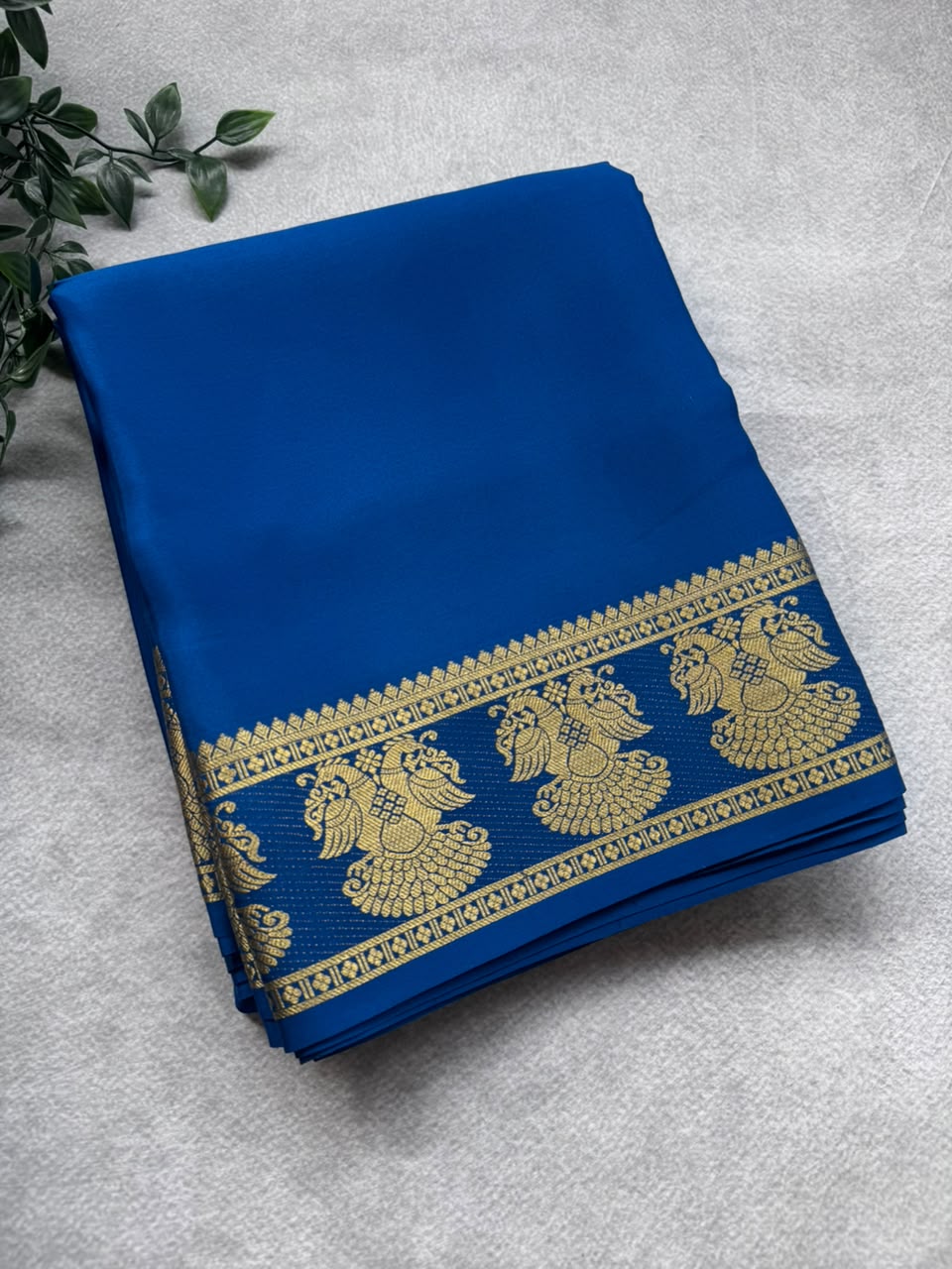Peacock Blue Pure Mysore Crepe Silk Saree PMBS107
