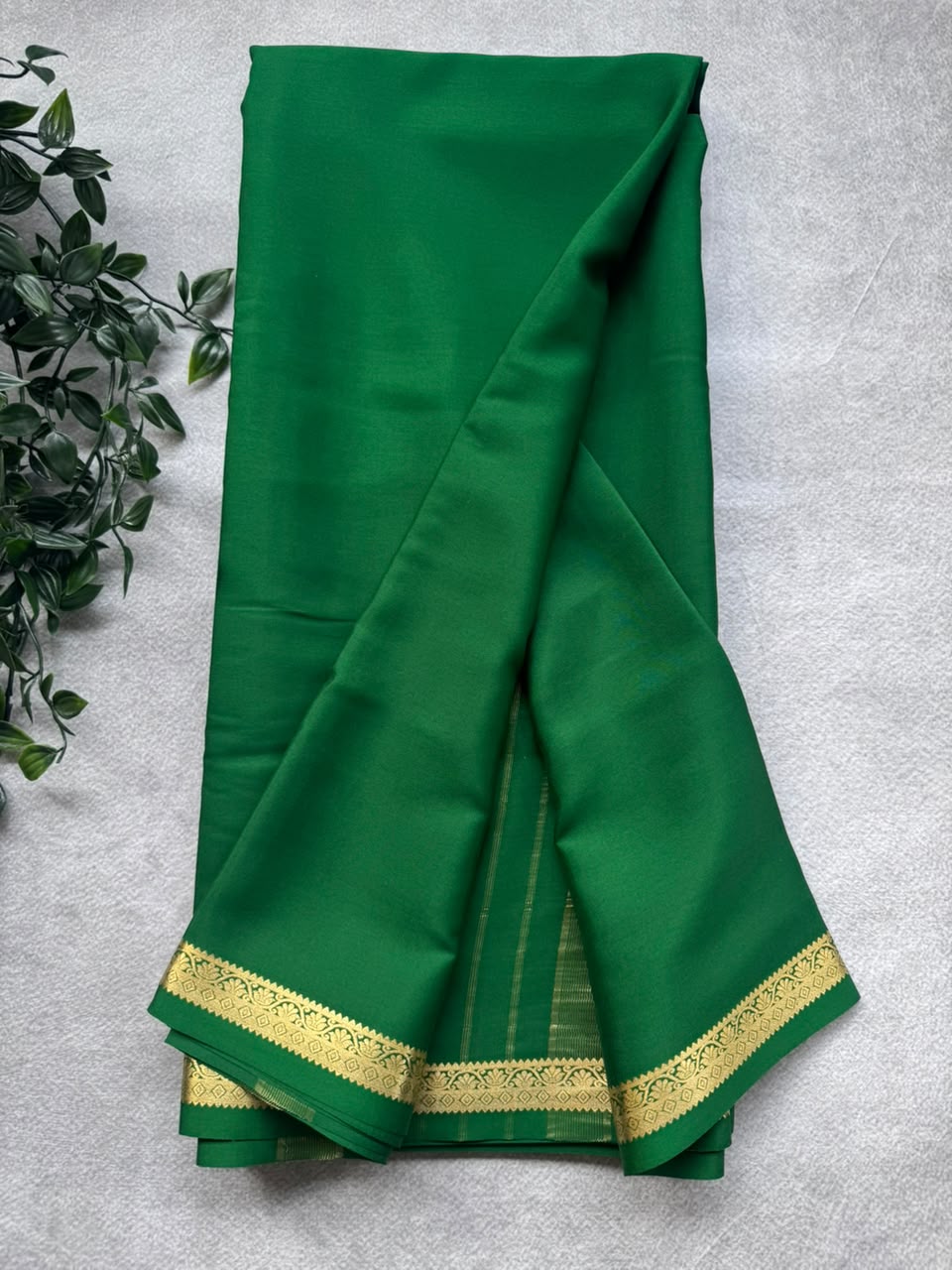 Green Pure Mysore Crepe Silk Saree PMSS107