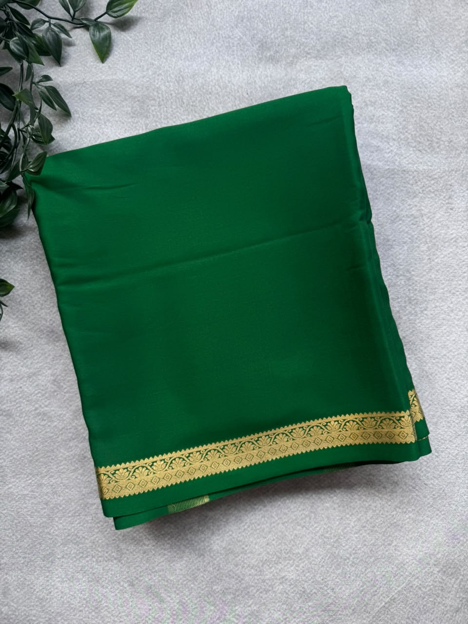 Green Pure Mysore Crepe Silk Saree PMSS107
