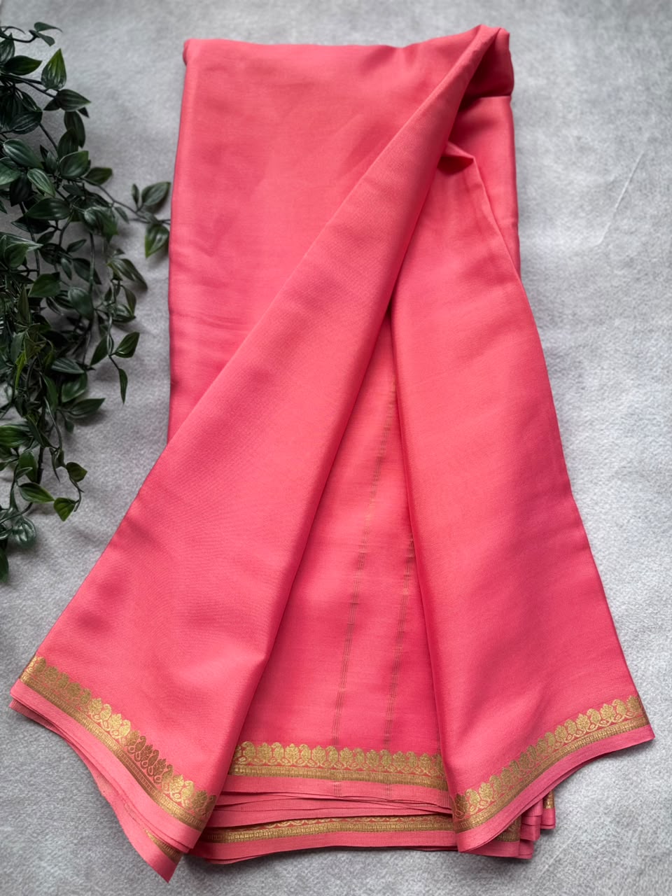 Coral Pure Mysore Crepe Silk Saree PMSS107