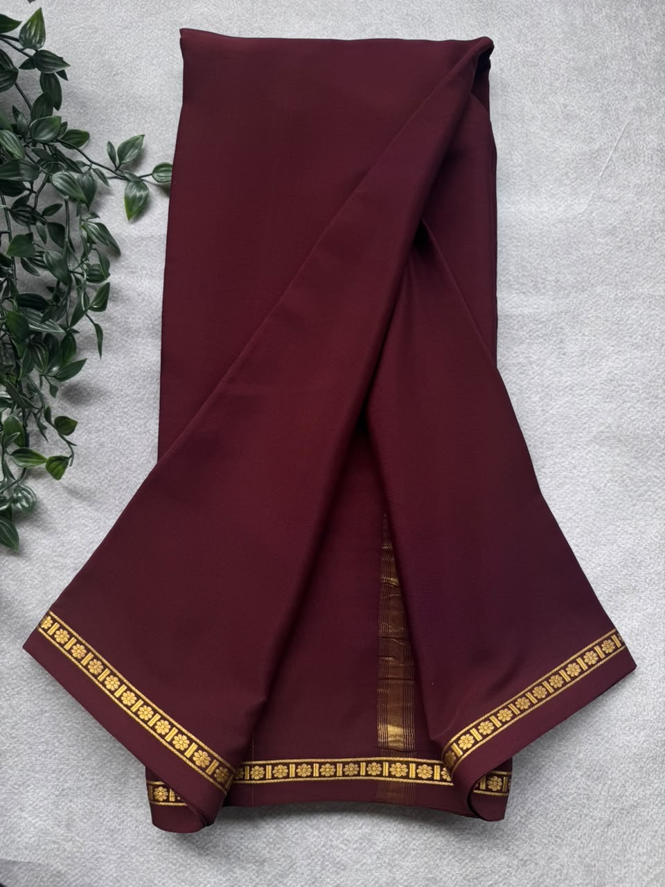Brown Pure Mysore Crepe Silk Saree PMSS107