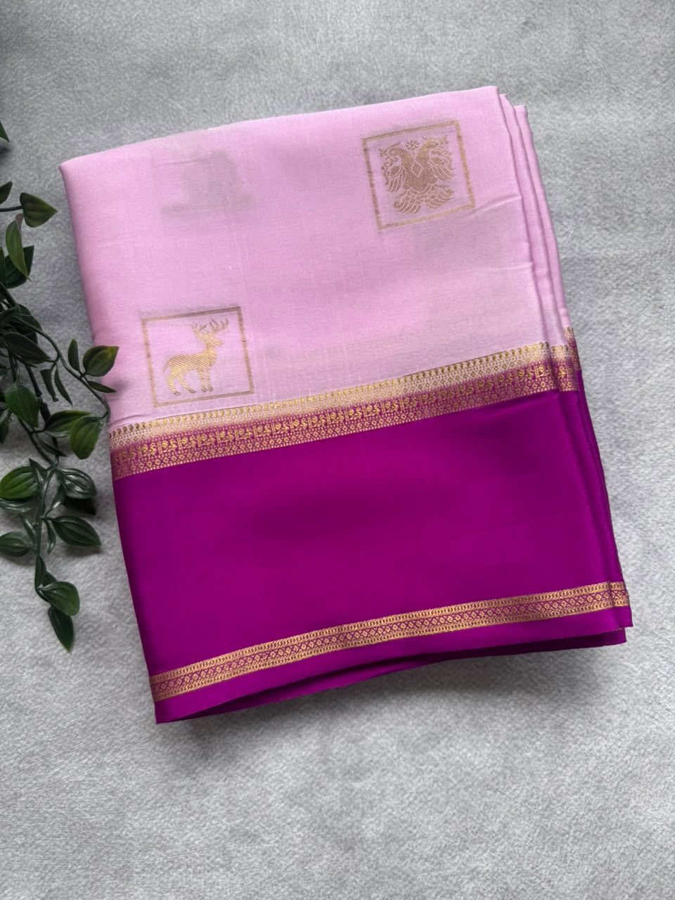 Baby Pink Butta Pure Mysore Crepe Silk Saree BPMS107