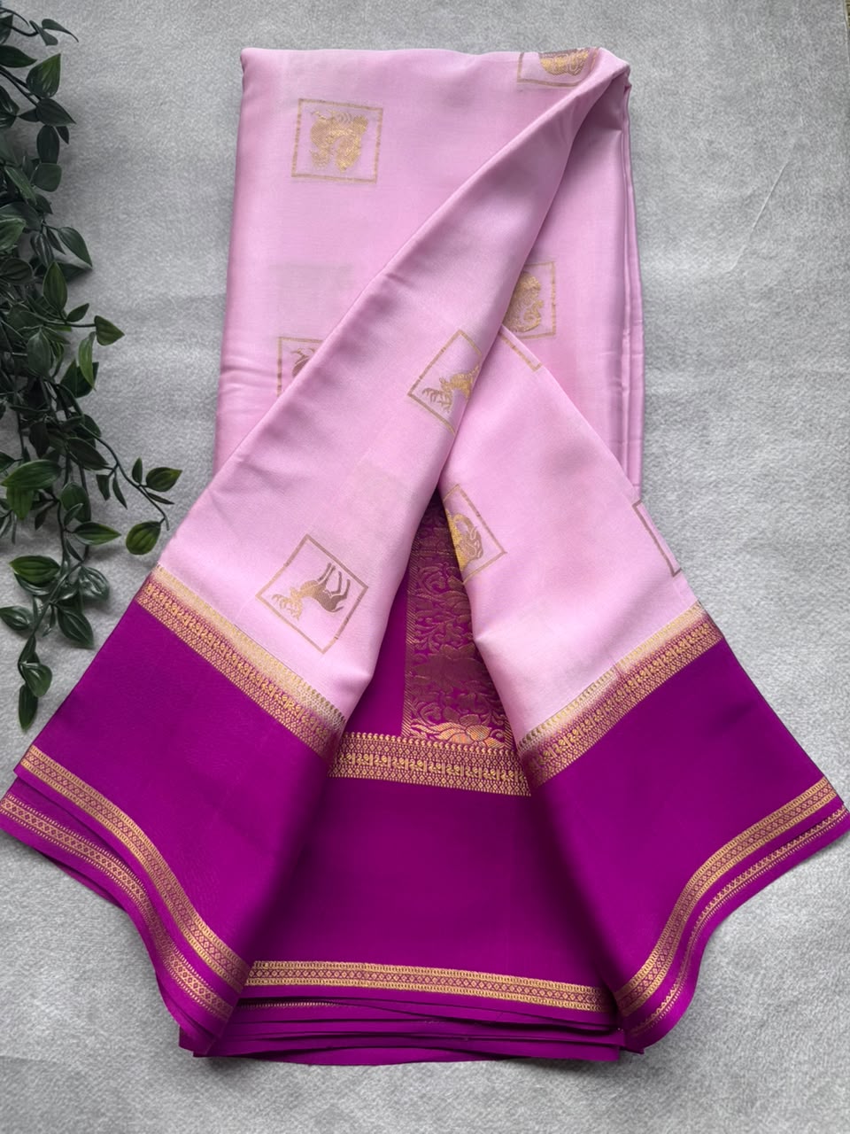 Baby Pink Butta Pure Mysore Crepe Silk Saree BPMS107