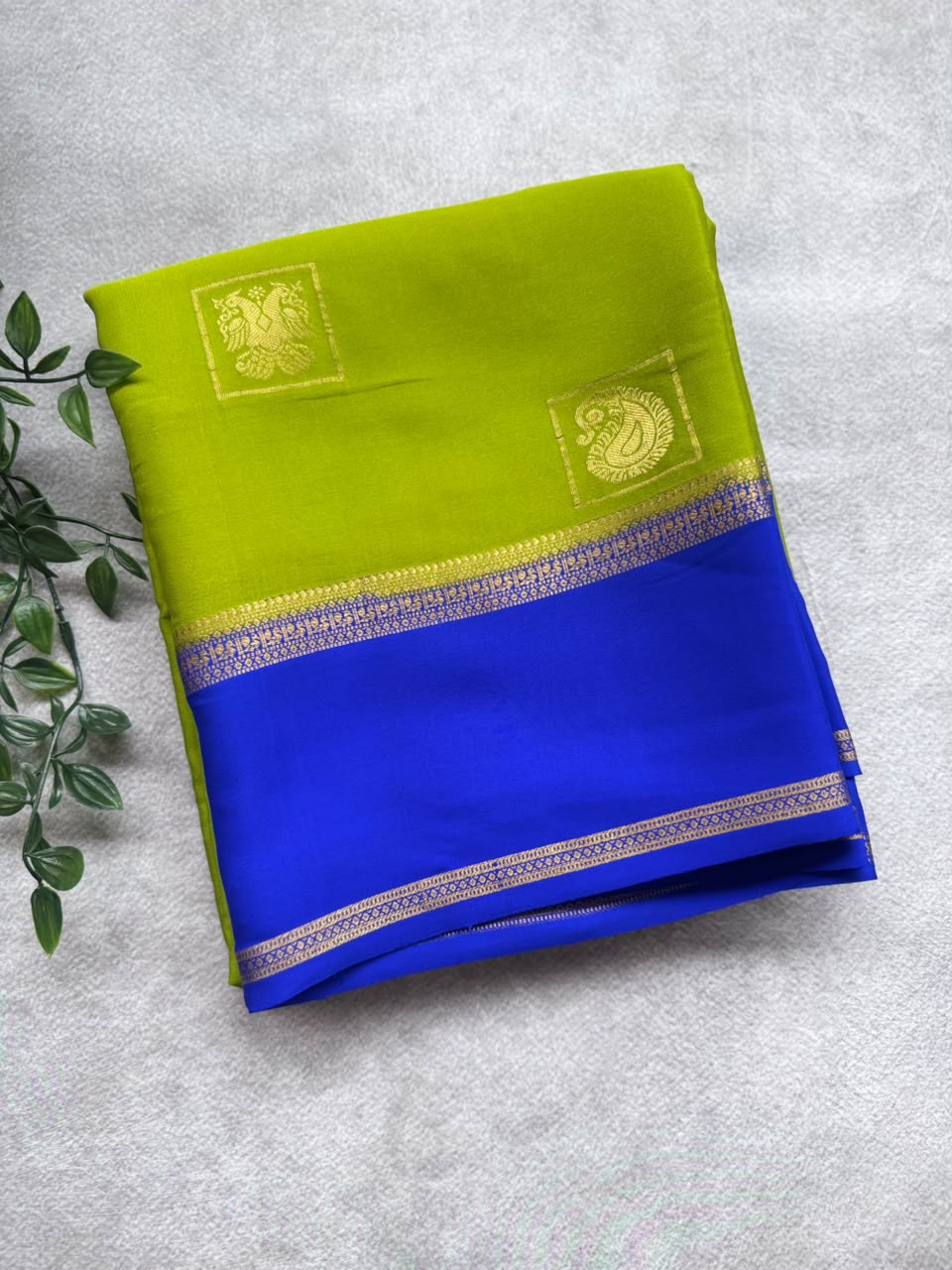 Green Butta Pure Mysore Crepe Silk Saree BPMS107
