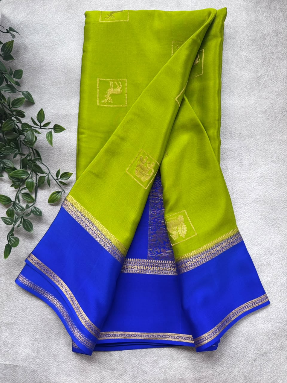 Green Butta Pure Mysore Crepe Silk Saree BPMS107