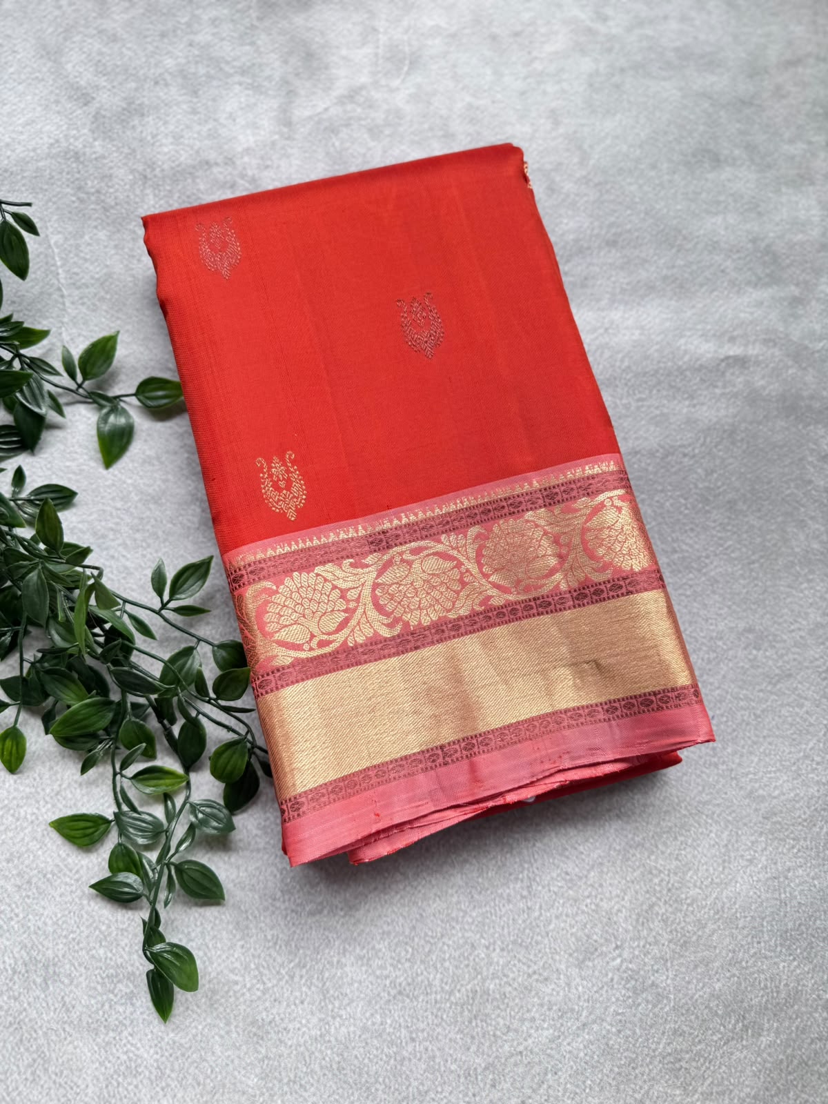 Orange Pure Kanchi Silk Saree (Weaving Mistake)