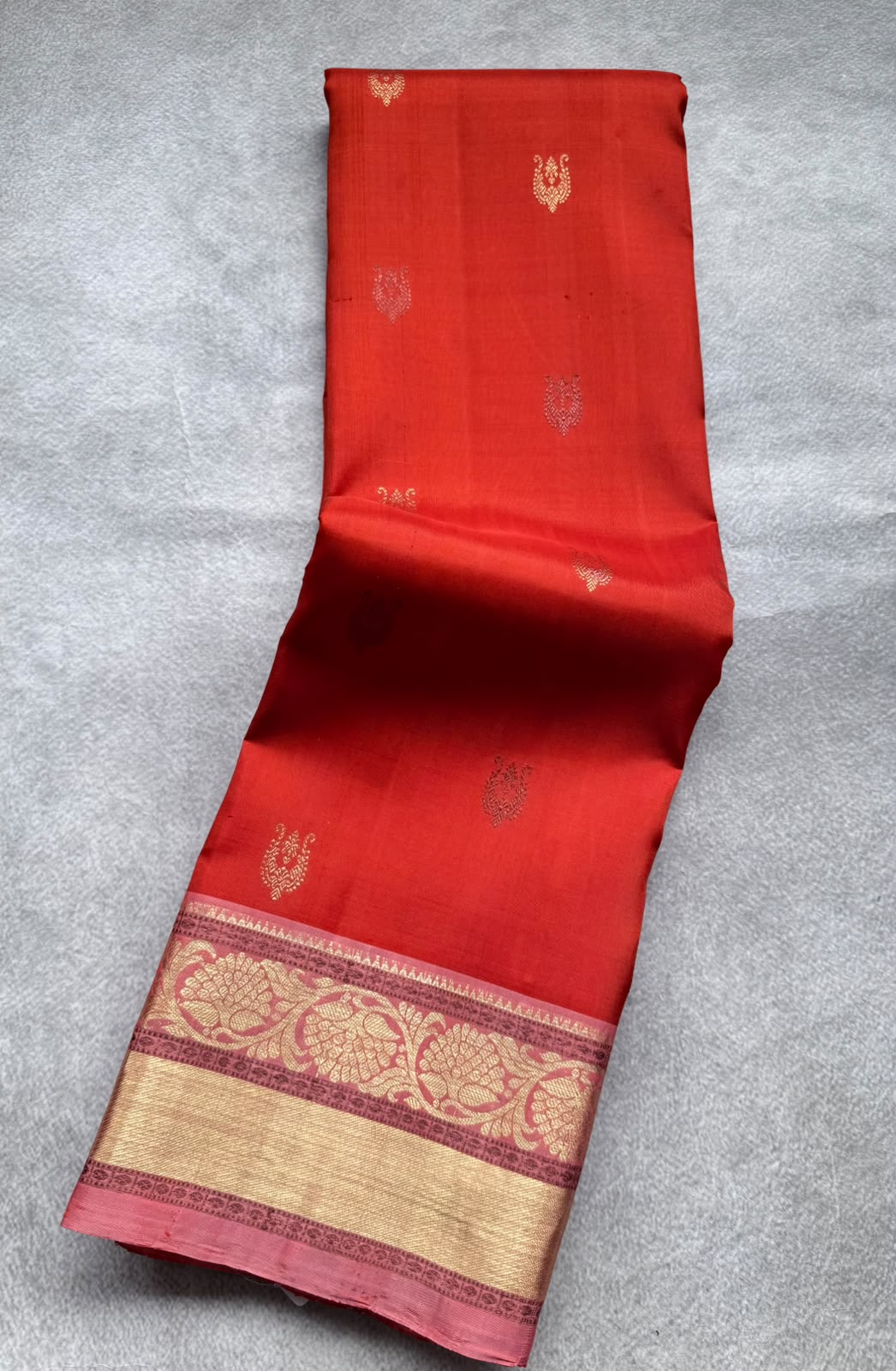 Orange Pure Kanchi Silk Saree (Weaving Mistake)