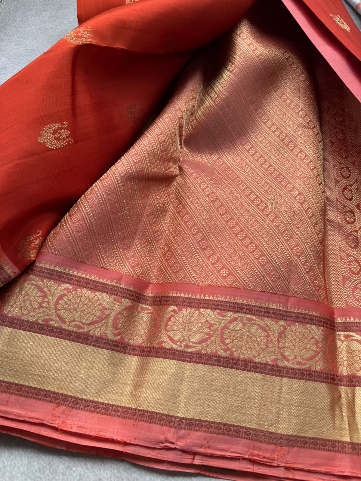 Orange Pure Kanchi Silk Saree (Weaving Mistake)