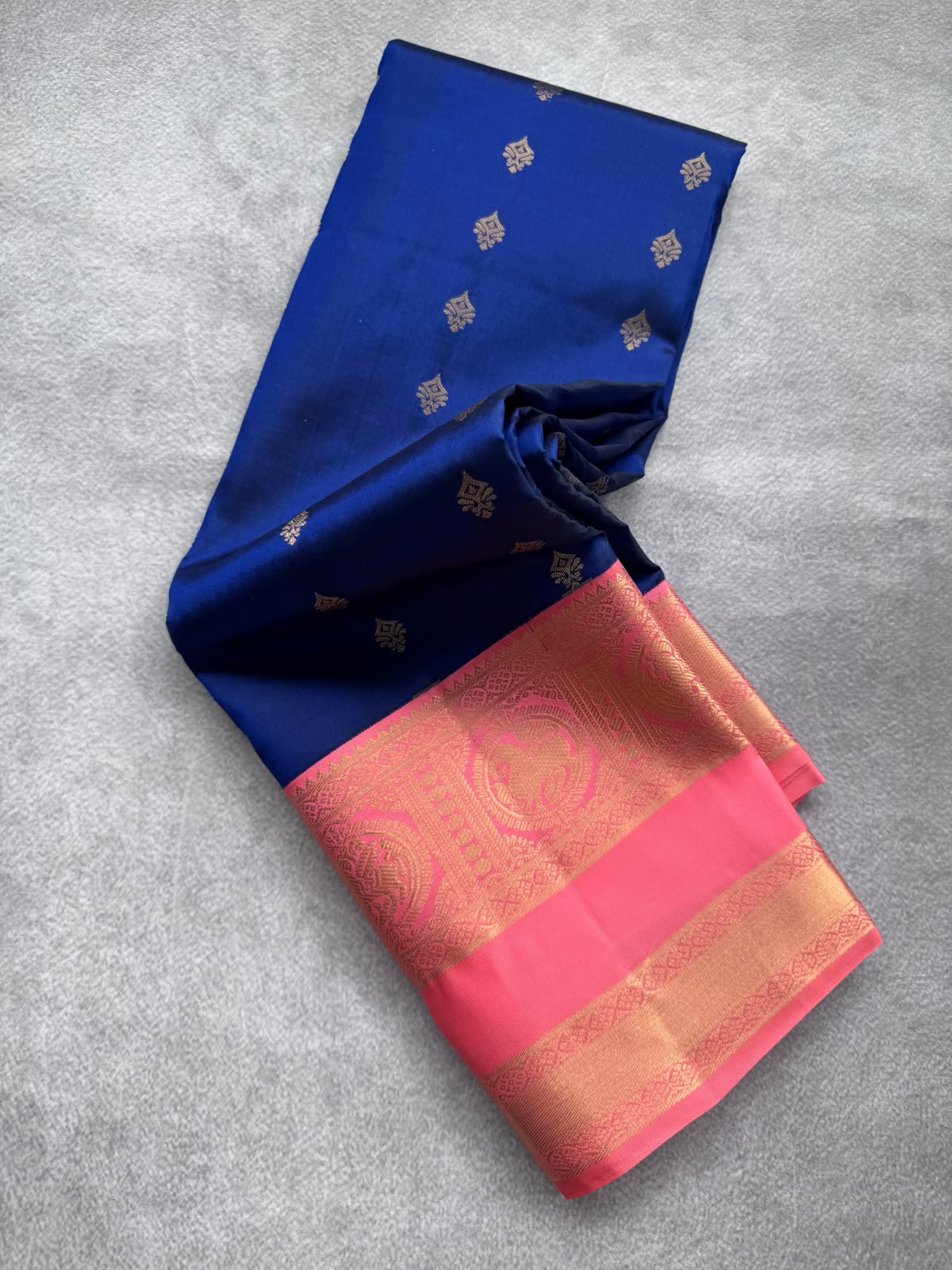 Navy Blue Pure Kanchi Silk Saree (Weaving Mistake)