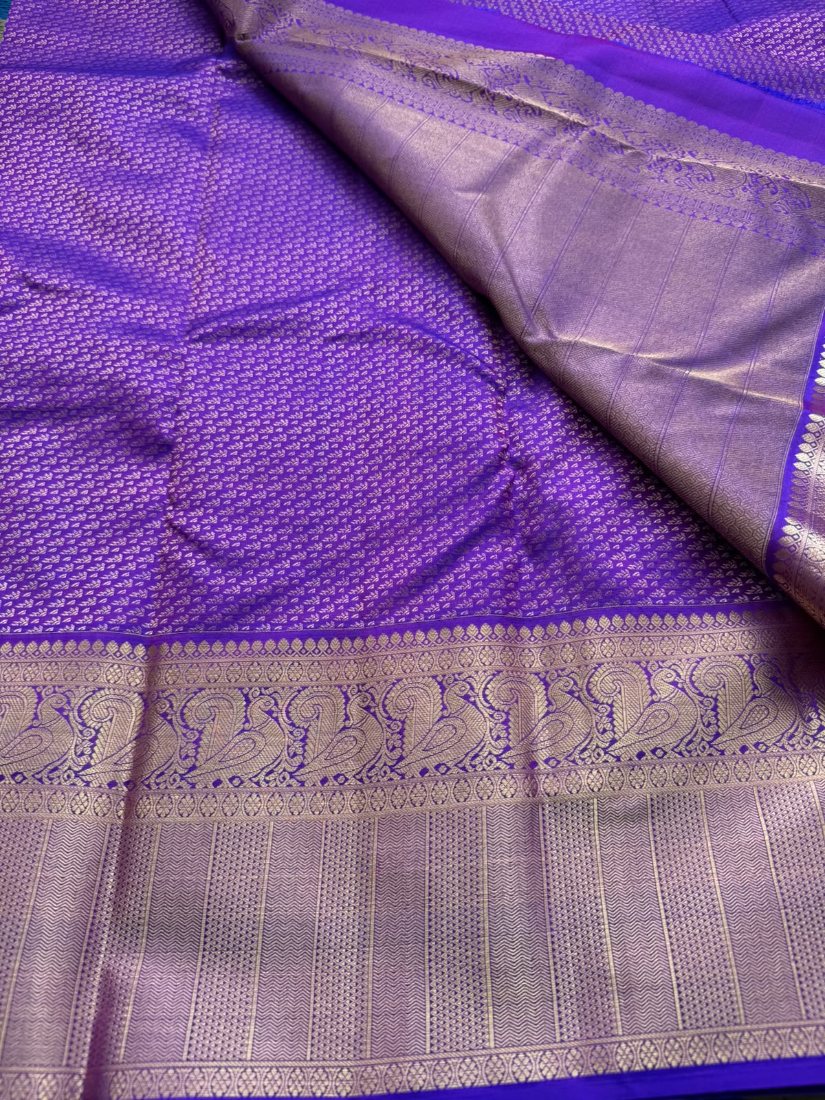 Purple Pure Kanchi Silk Saree (Weaving Mistake)