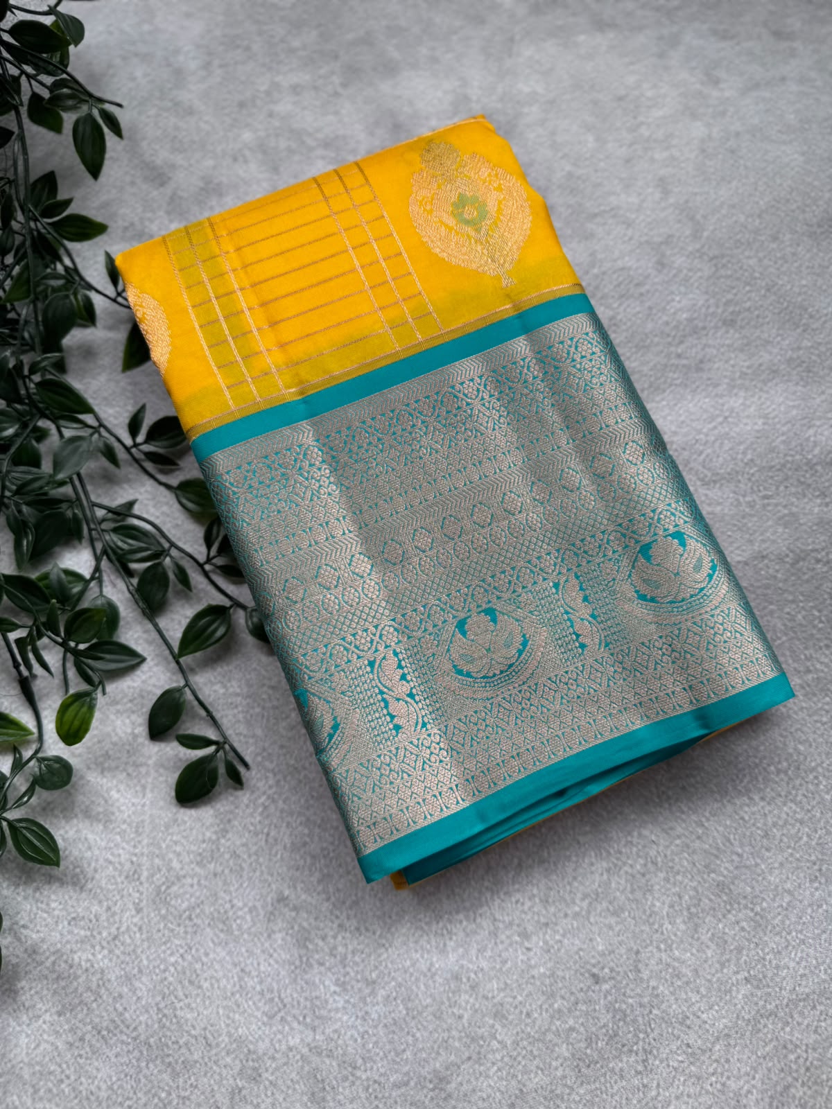 Yellow Pure Kanchi Silk Saree (Weaving Mistake)