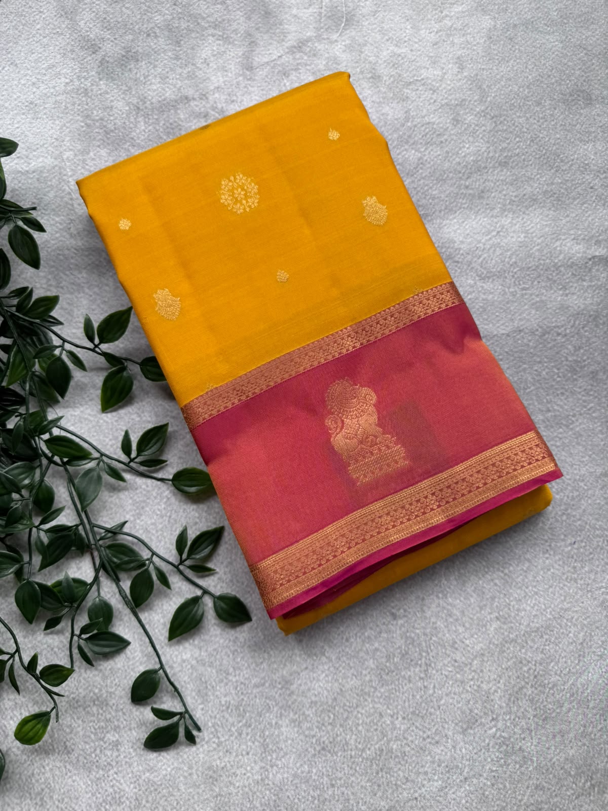 Yellow Pure Kanchi Silk Saree (Weaving Mistake)