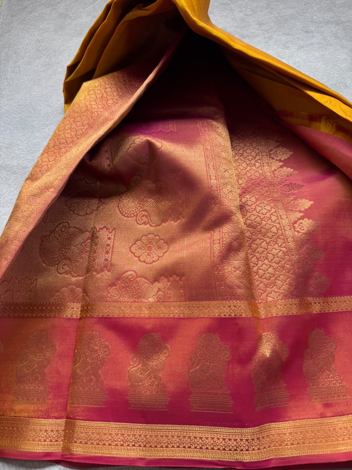 Yellow Pure Kanchi Silk Saree (Weaving Mistake)